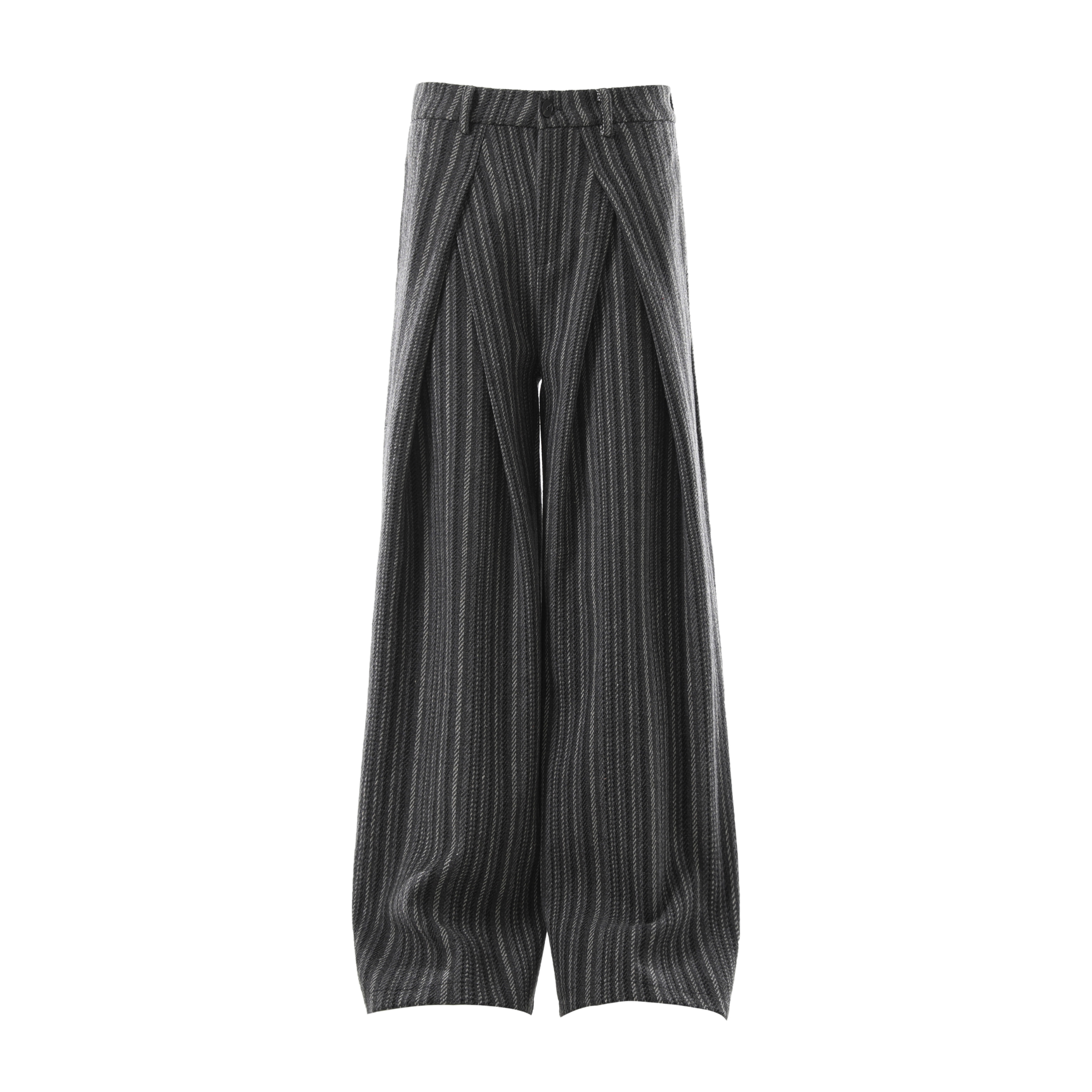 Omirad Pleated Panel Wide-Leg Trousers | Striped Drape Pants