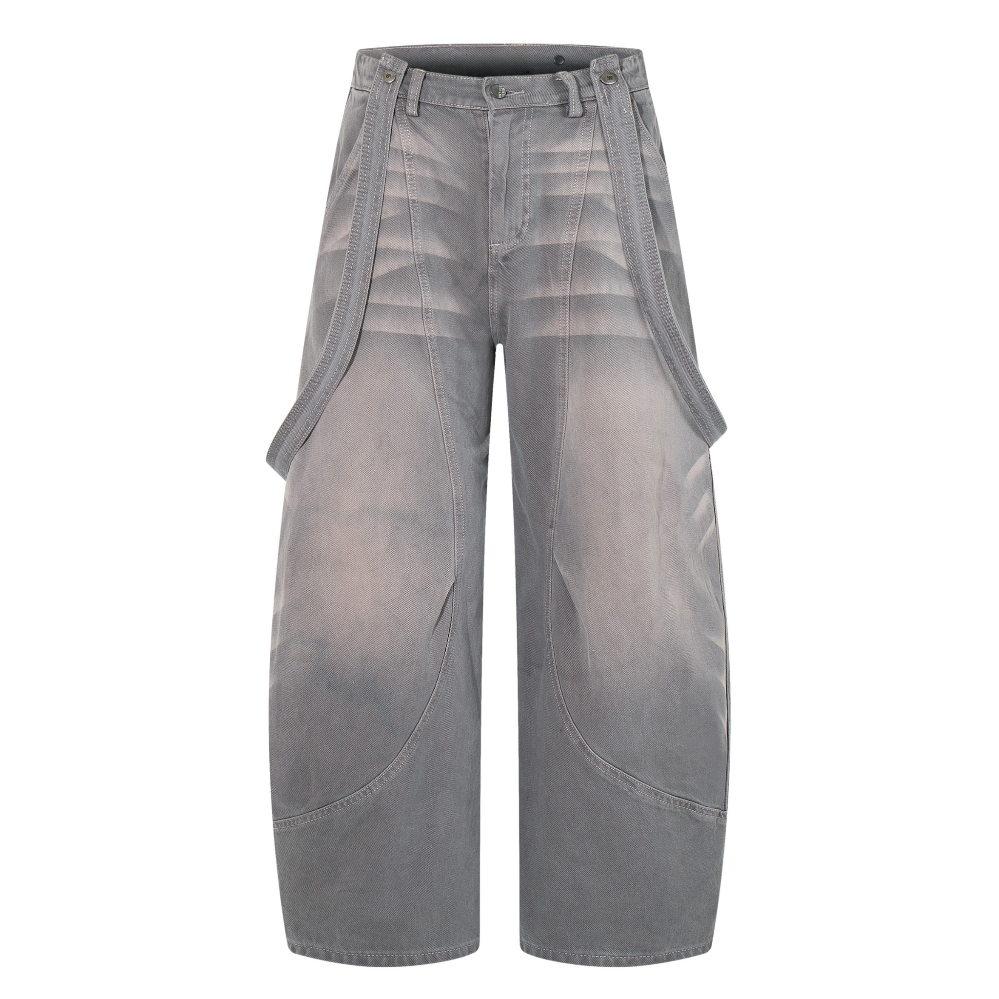 Omirad Strap-Detail Washed Wide-Leg Cargo Jeans
