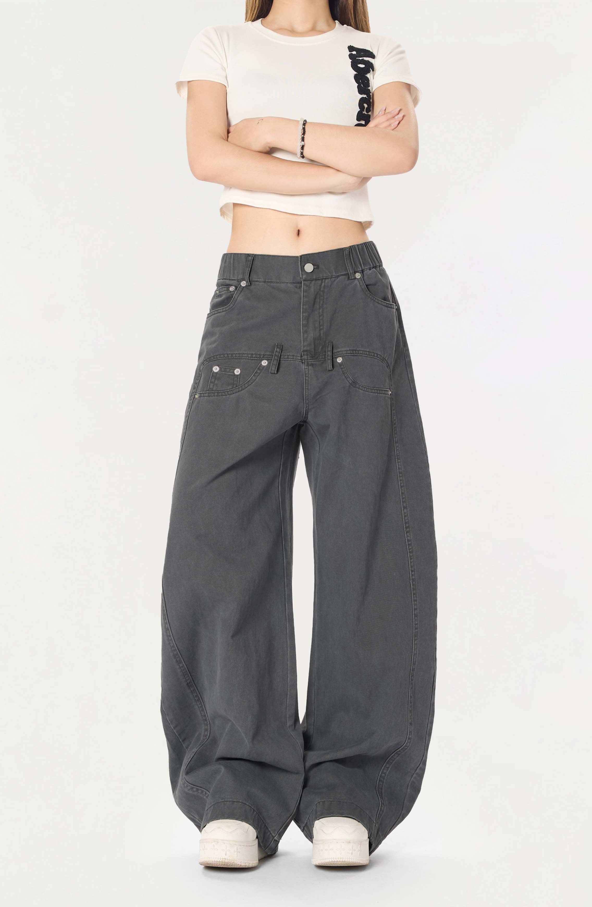 Omirad Vintage Wide-Leg Stacked Barrel Pants | 100% Cotton