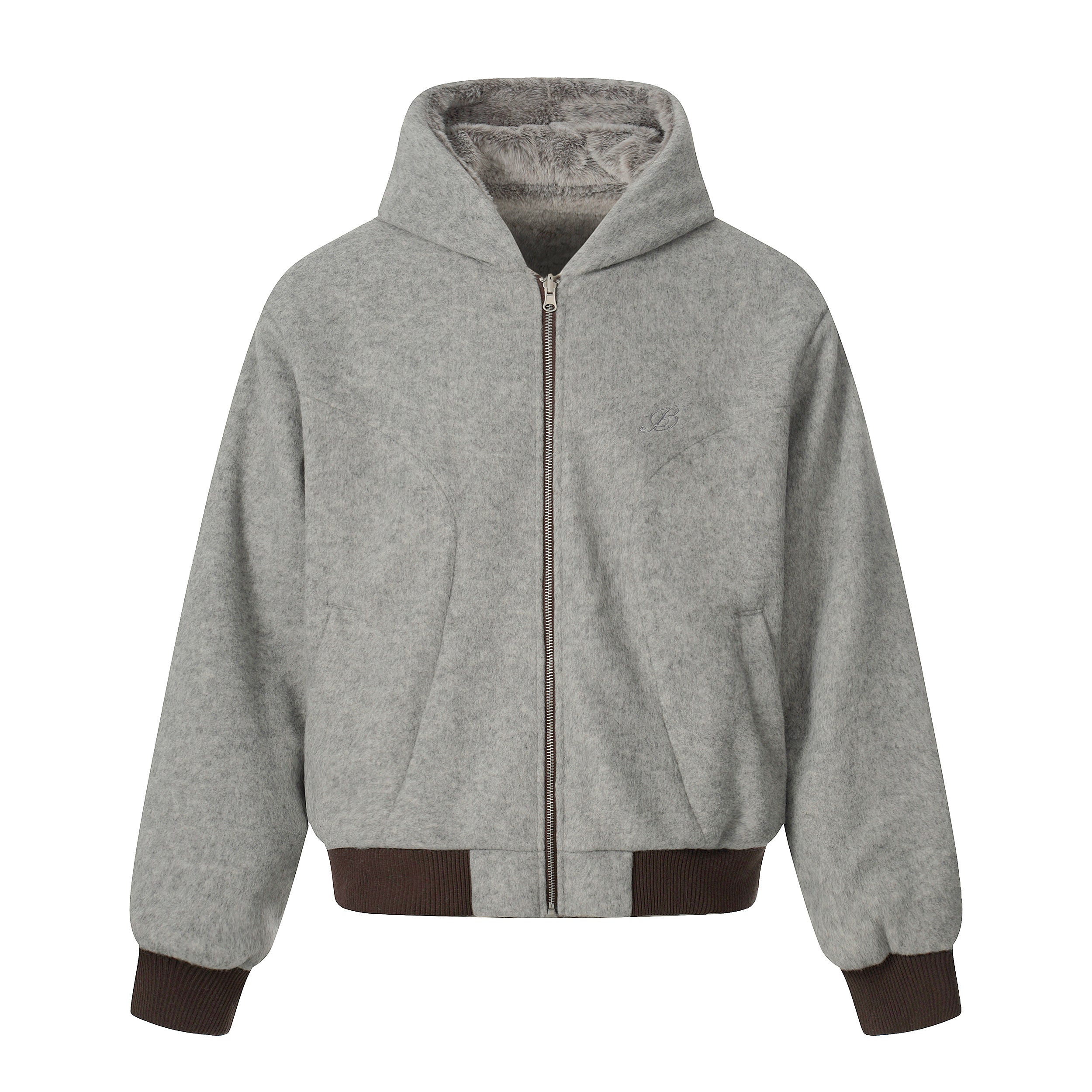 Wool Blend Fleece Hooded Bomber Jacket | Omirad