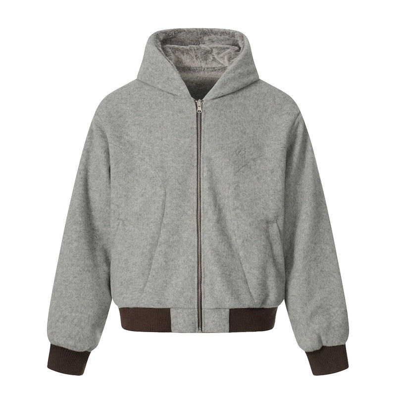 Wool Blend Fleece Hooded Bomber Jacket | Omirad