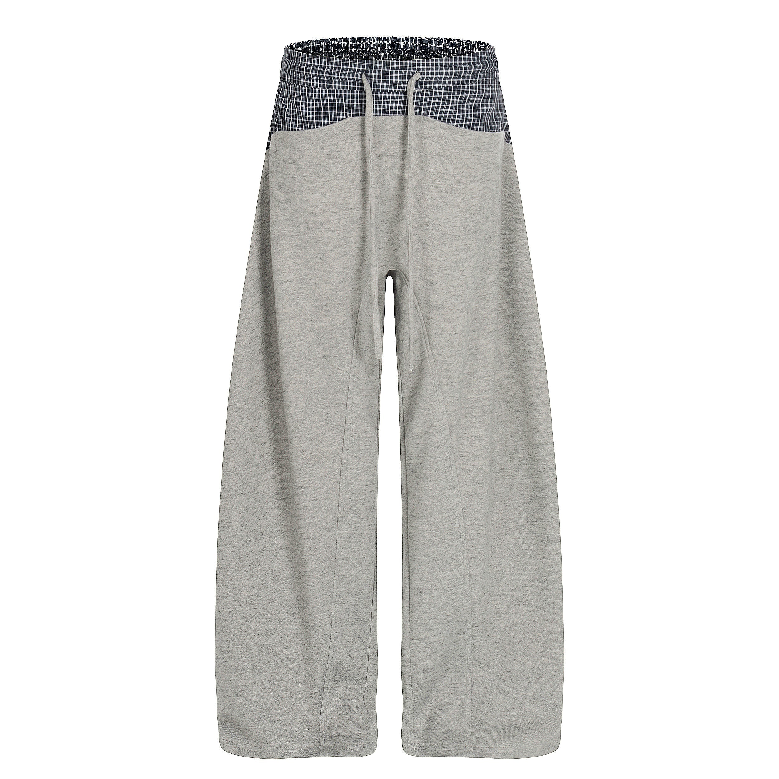 Layered Waist Wide-Leg Sweatpants | Contrast Check Panel