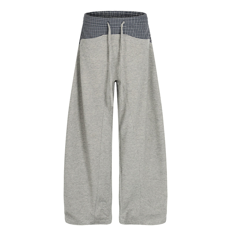 Layered Waist Wide-Leg Sweatpants | Contrast Check Panel