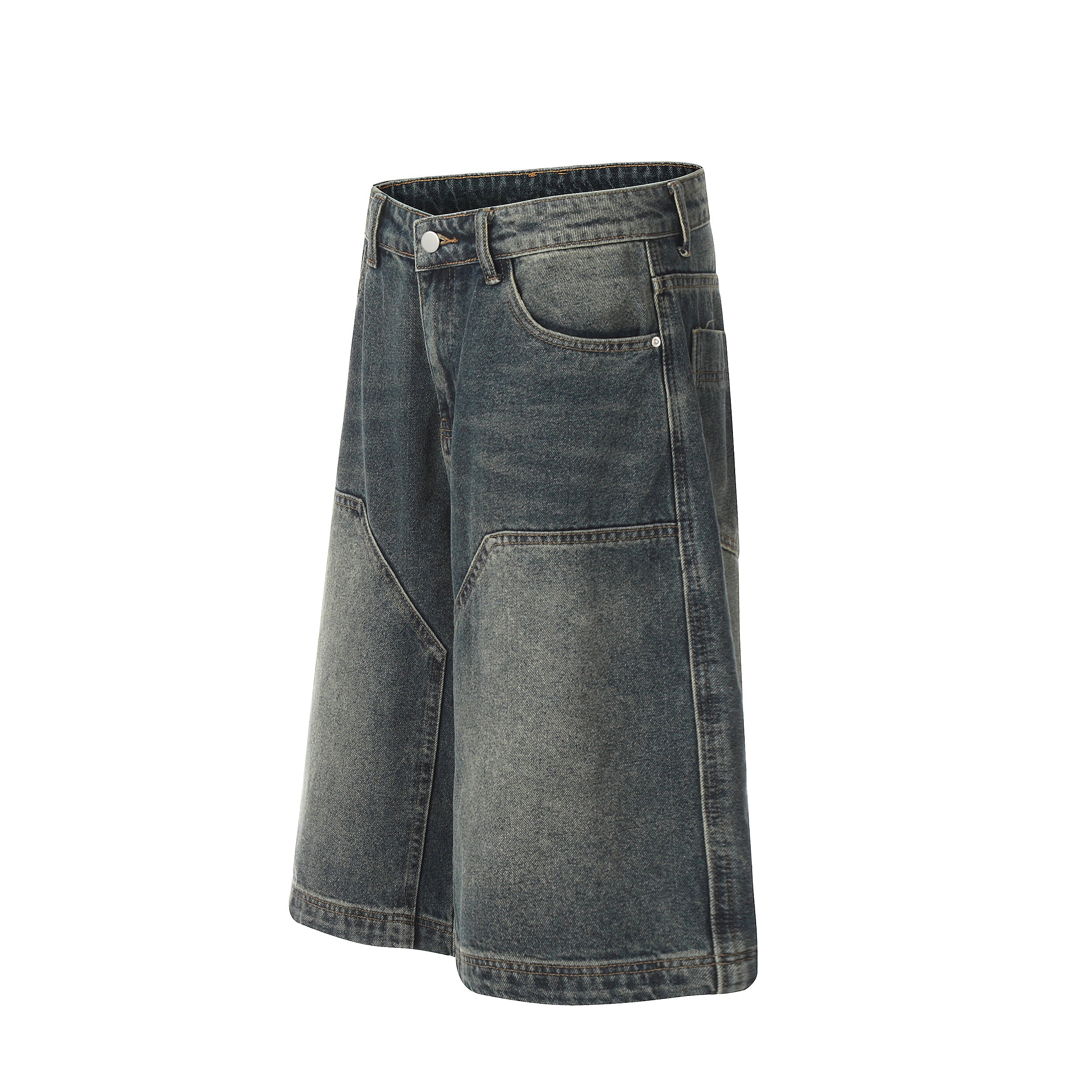 Omirad Vintage Wide-Leg Denim Shorts | Geometric Panel