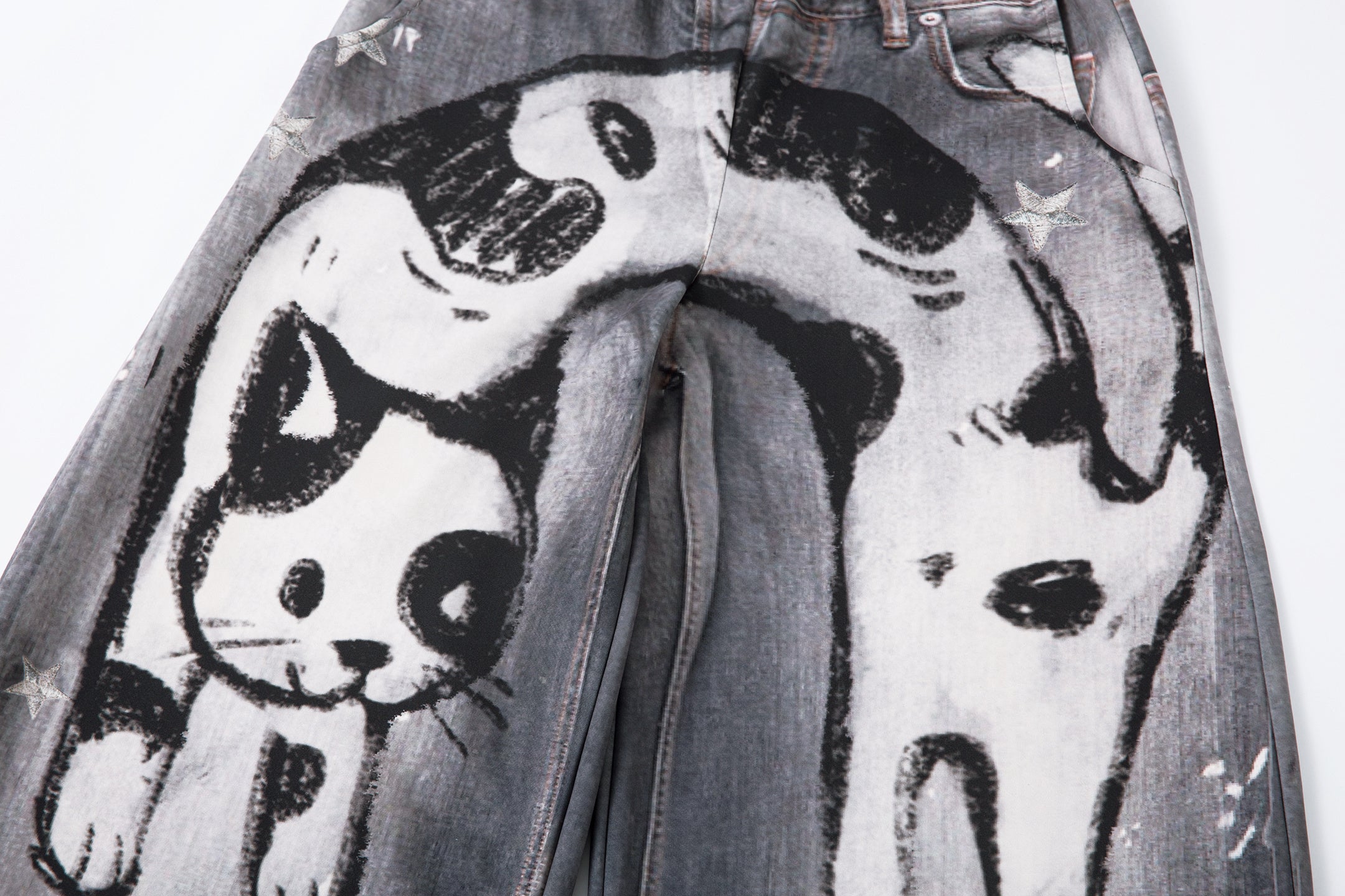 Cat Print Barrel Leg Jeans | Washed Grey Street Art Denim