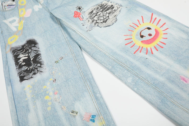 Omirad Life Is Beautiful Graffiti Wide-Leg Jeans