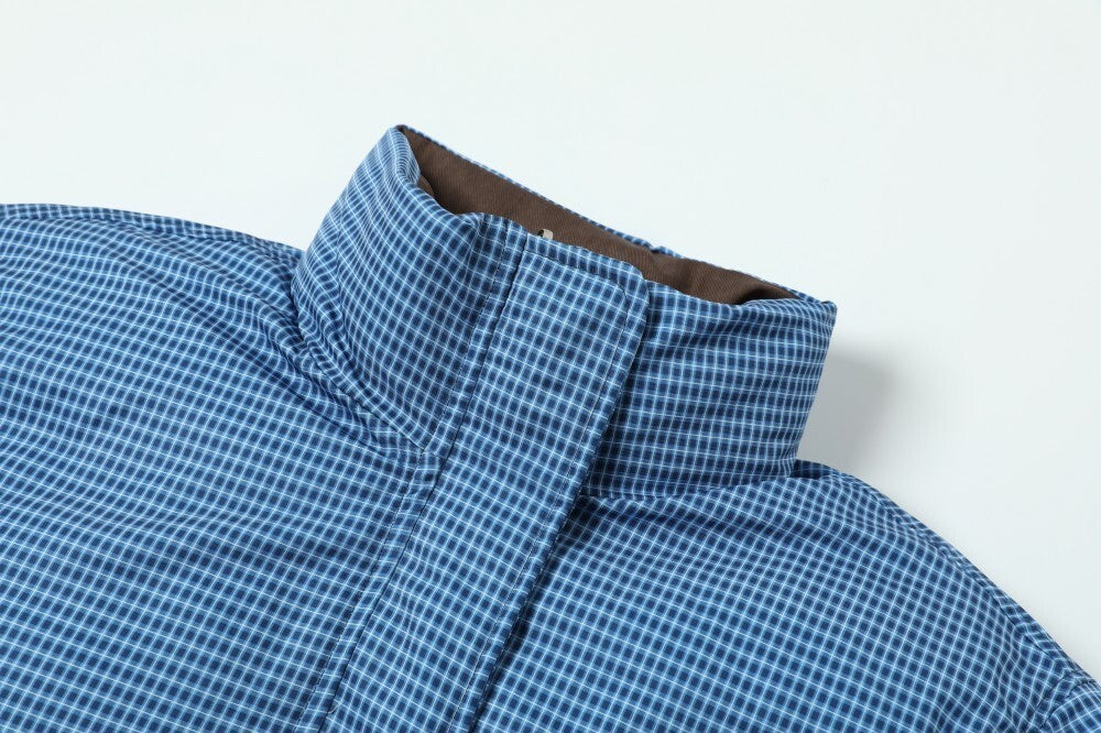 Reversible Hooded Puffer Jacket | Brown & Blue Check