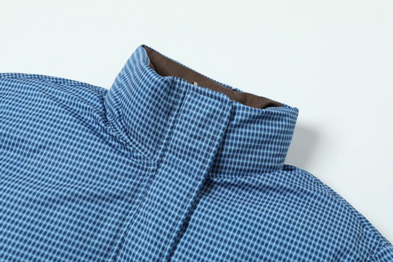 Reversible Hooded Puffer Jacket | Brown & Blue Check