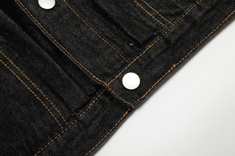 Omirad Raw Black Cropped Denim Jacket | Contrast Stitch