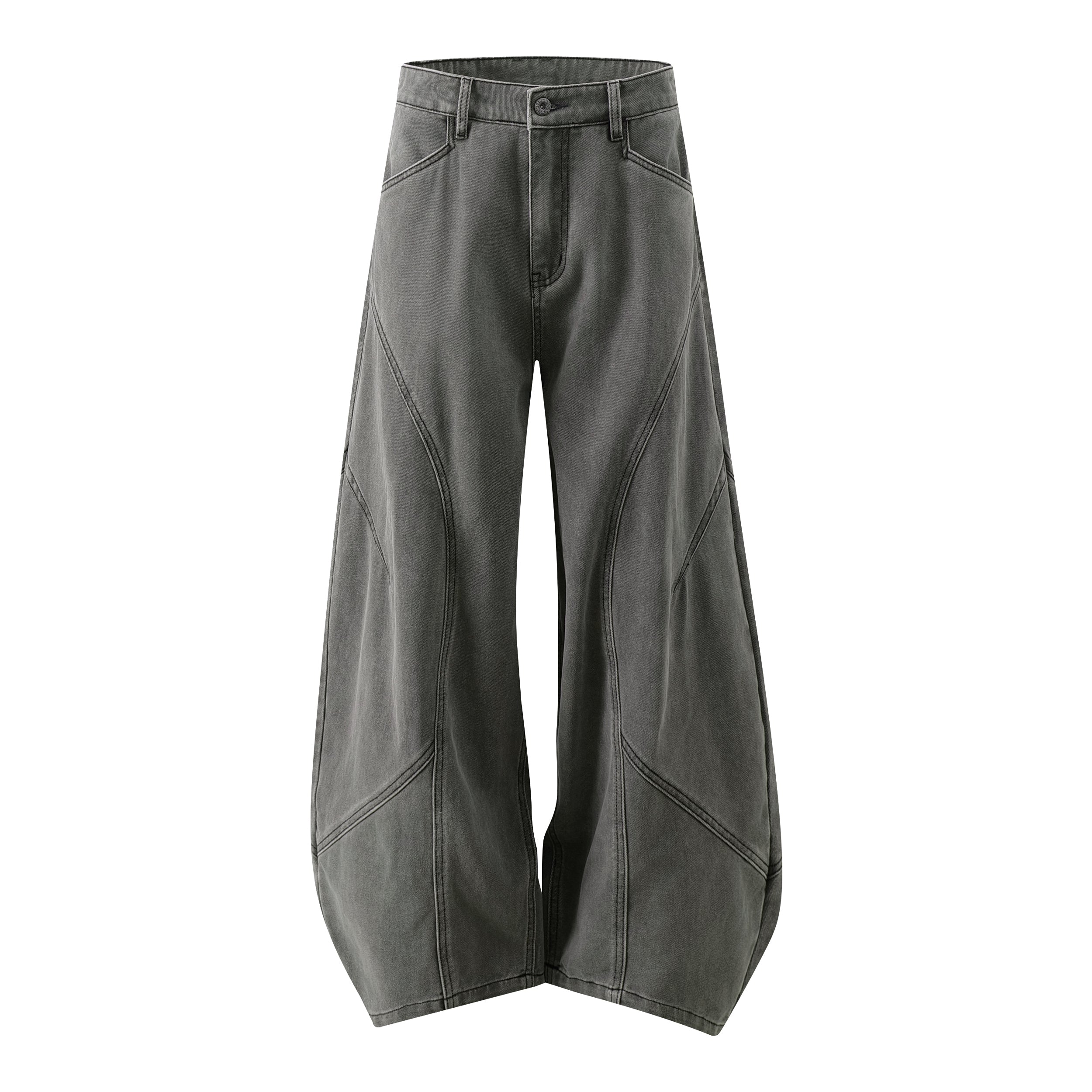 Curved-Panel Balloon Wide-Leg Jeans | Sculpted Streetwear Denim