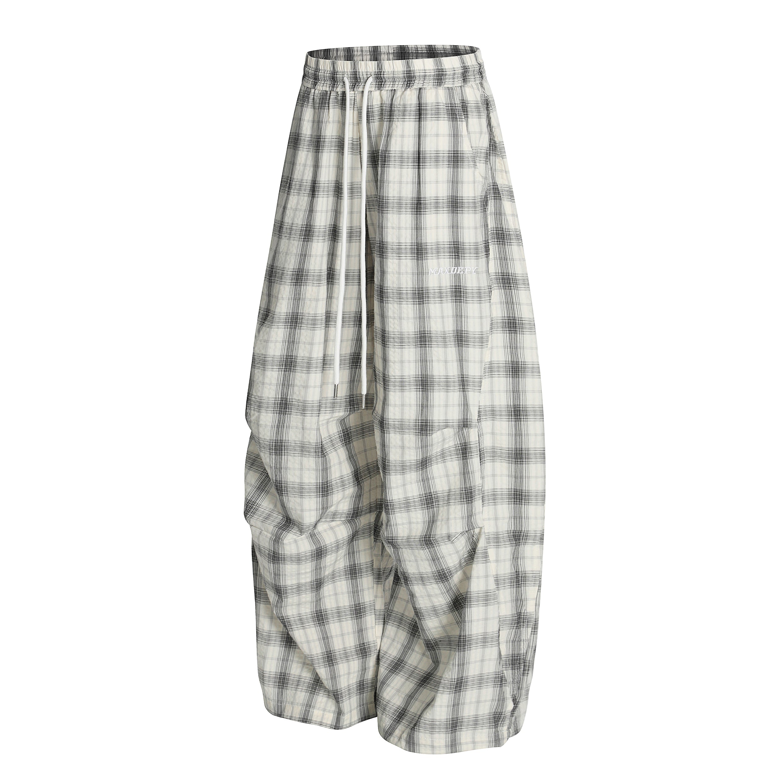 Ruched Plaid Wide-Leg Pants | Oversized Streetwear Bottoms