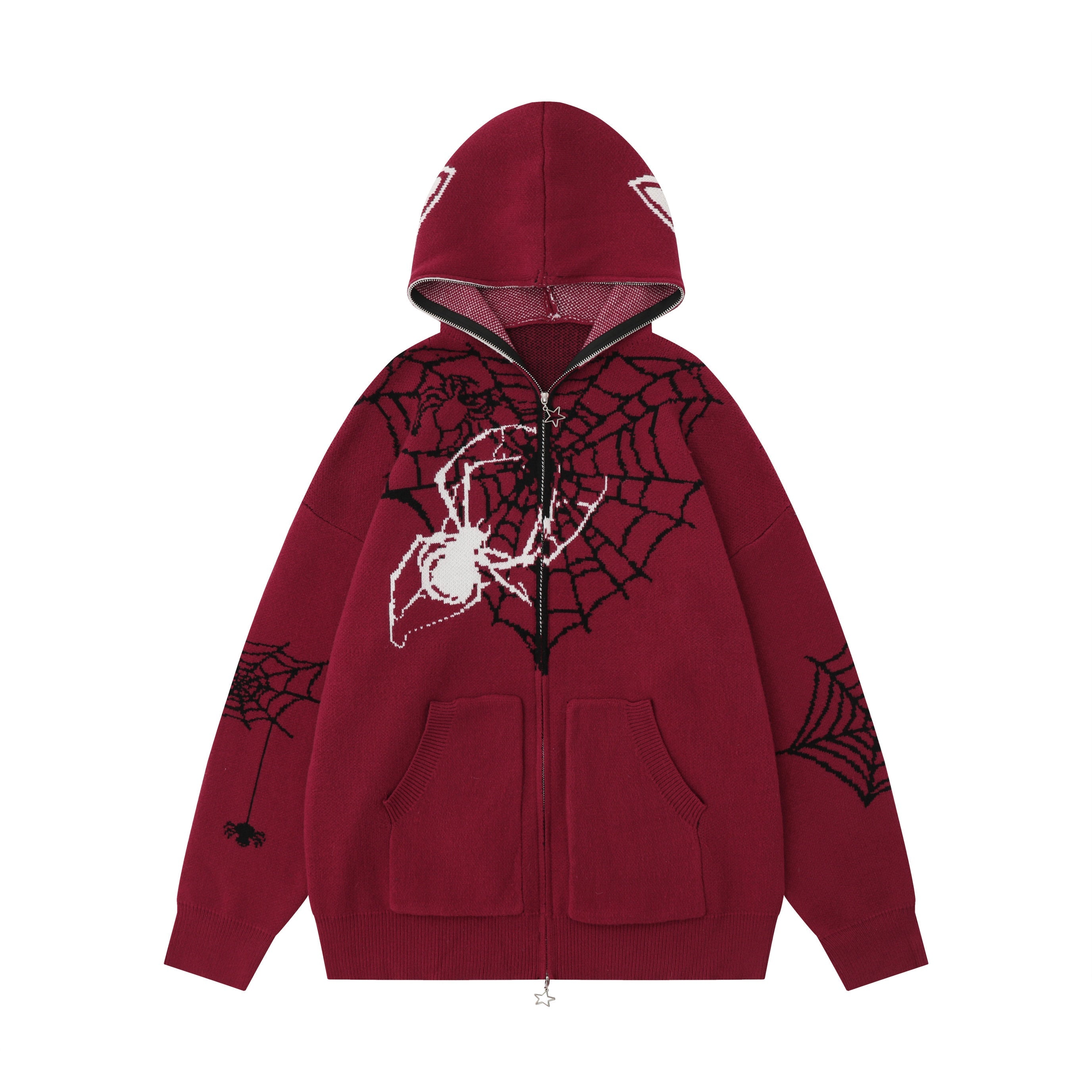 Spider Web Knit Zip Hoodie | Dark Streetwear Oversized