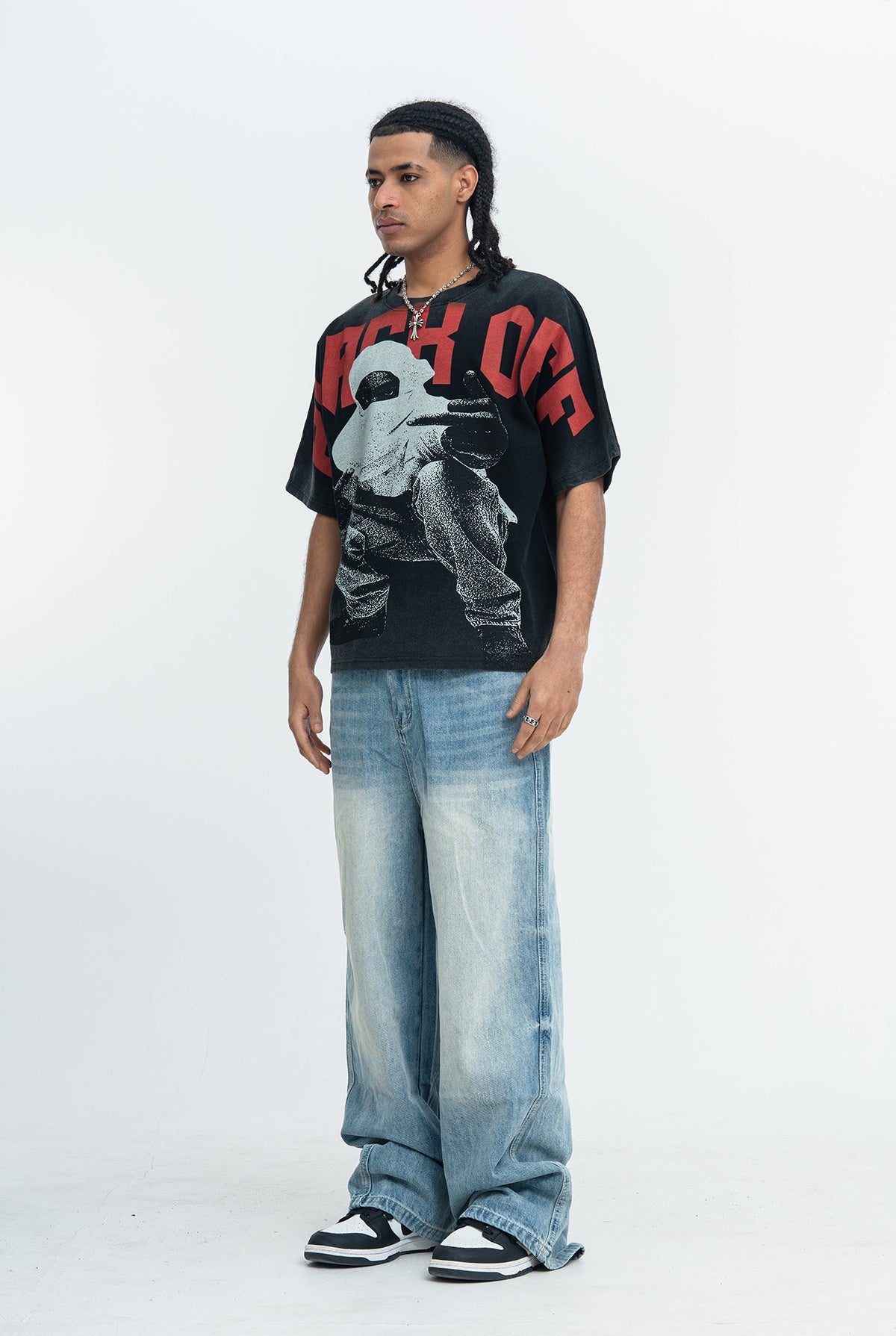 Omirad Black Off Oversized Graphic Tee | Vintage Wash Streetwear