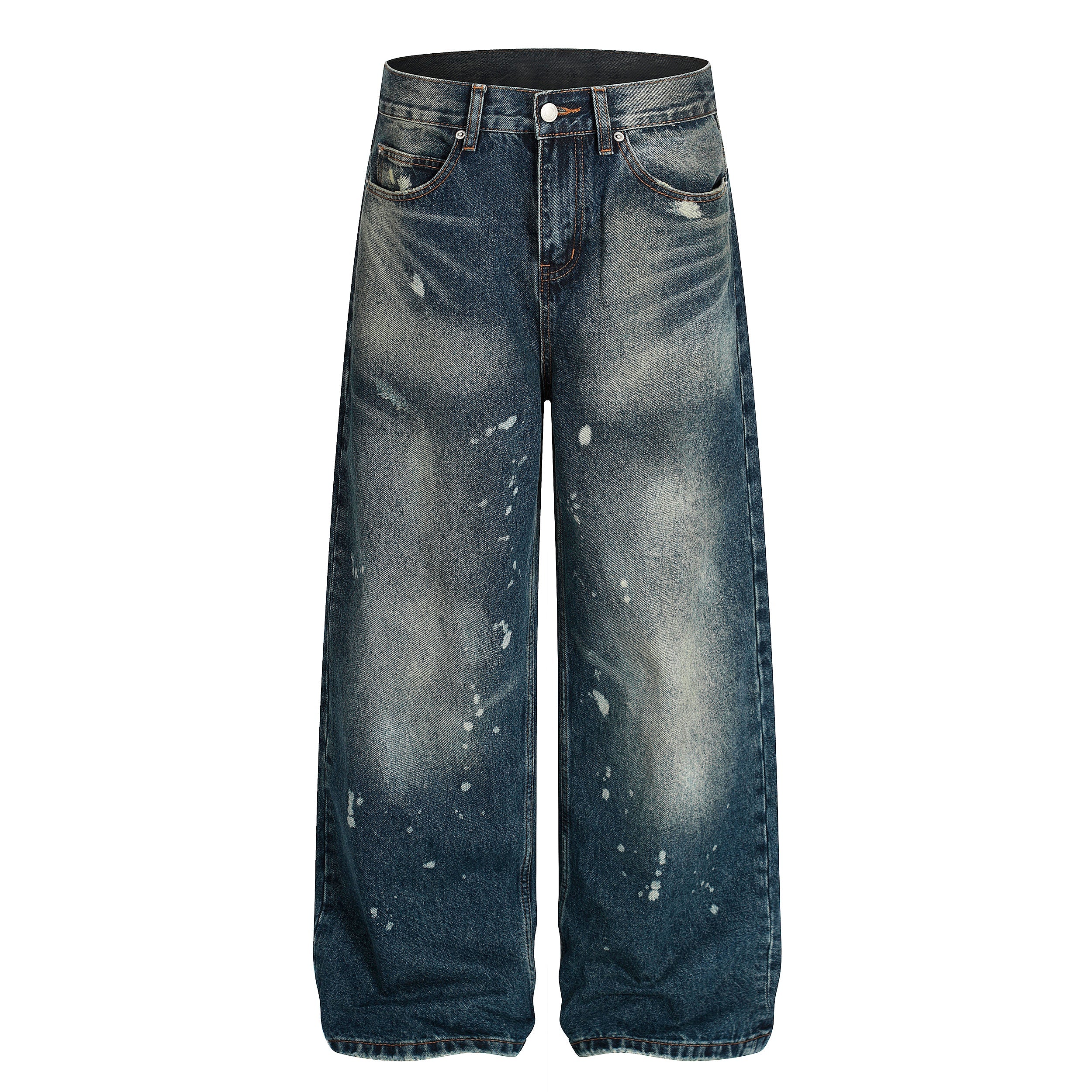 Omirad Vintage Wash Wide-Leg Jeans | Paint-Splatter Denim