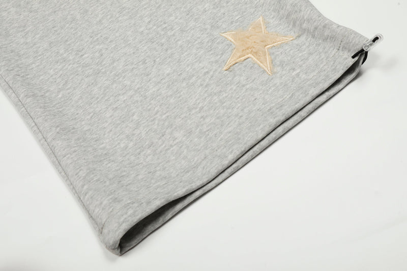 Fuzzy Star Appliqué Wide-Leg Sweatpants | Happy Ronteng