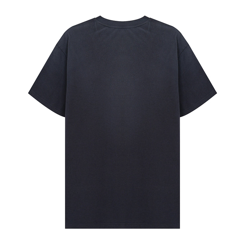Dark navy oversized graphic T-shirt with a faded minimalist back print and relaxed short sleeves