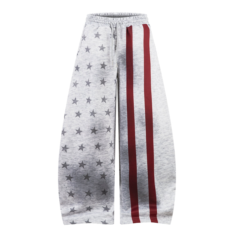 Star Print Wide-Leg Sweatpants with Contrast Side Stripes