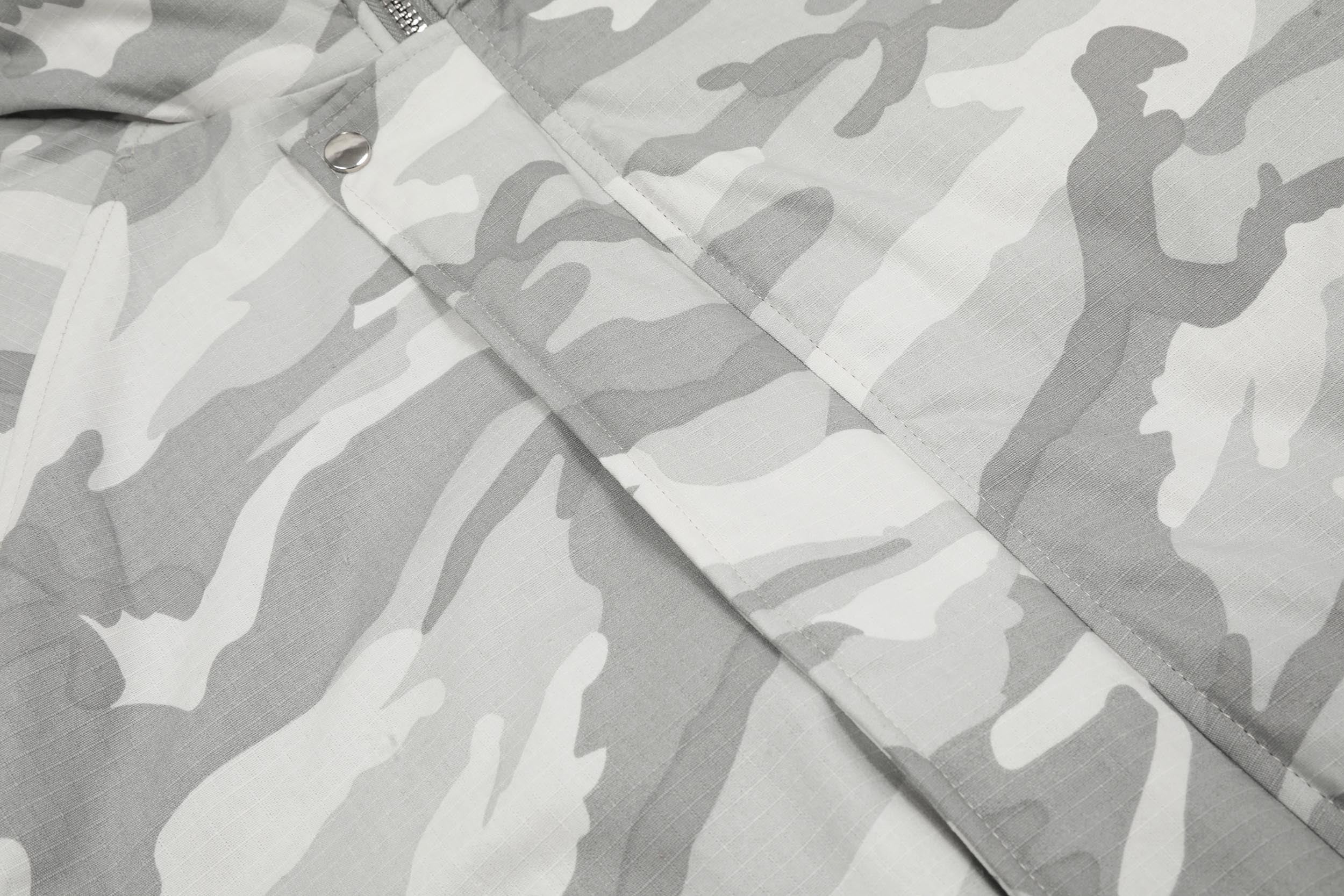 White Camo Faux Fur Hooded Padded Bomber Jacket