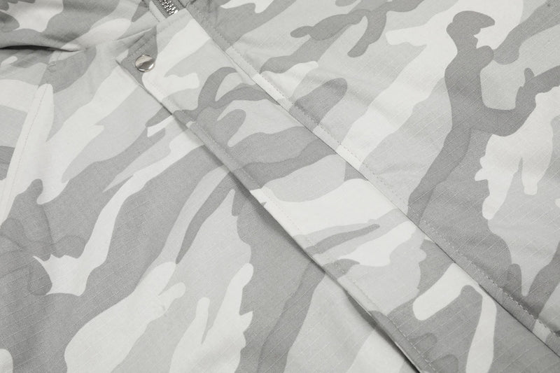 White Camo Faux Fur Hooded Padded Bomber Jacket