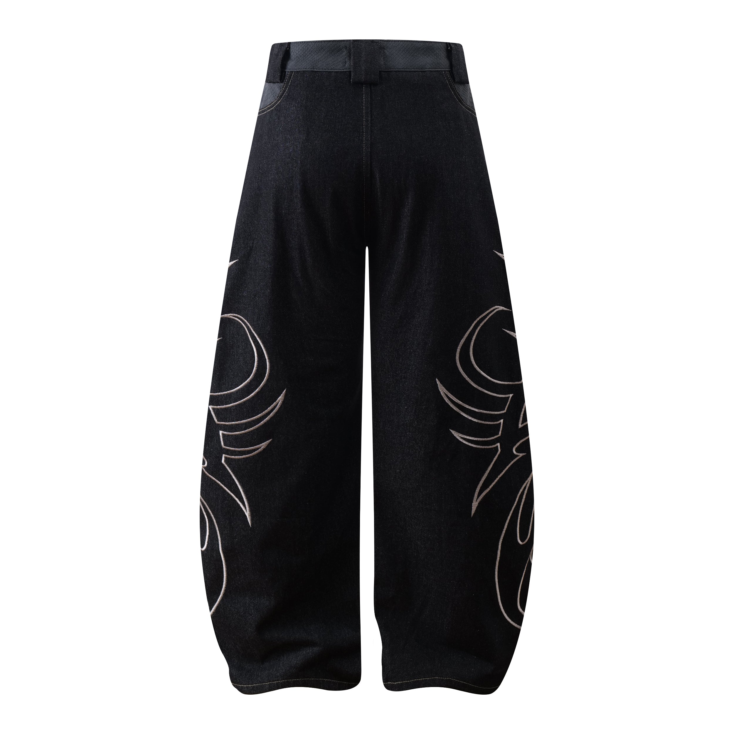 Tribal Embroidered Balloon Jeans | Wide Leg Dark Denim