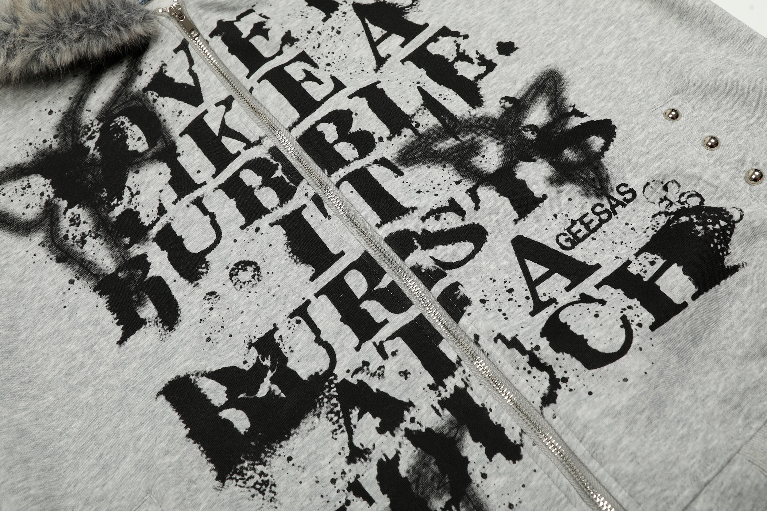 Faux-Fur Collar Graffiti Zip Hoodie | Streetwear Statement