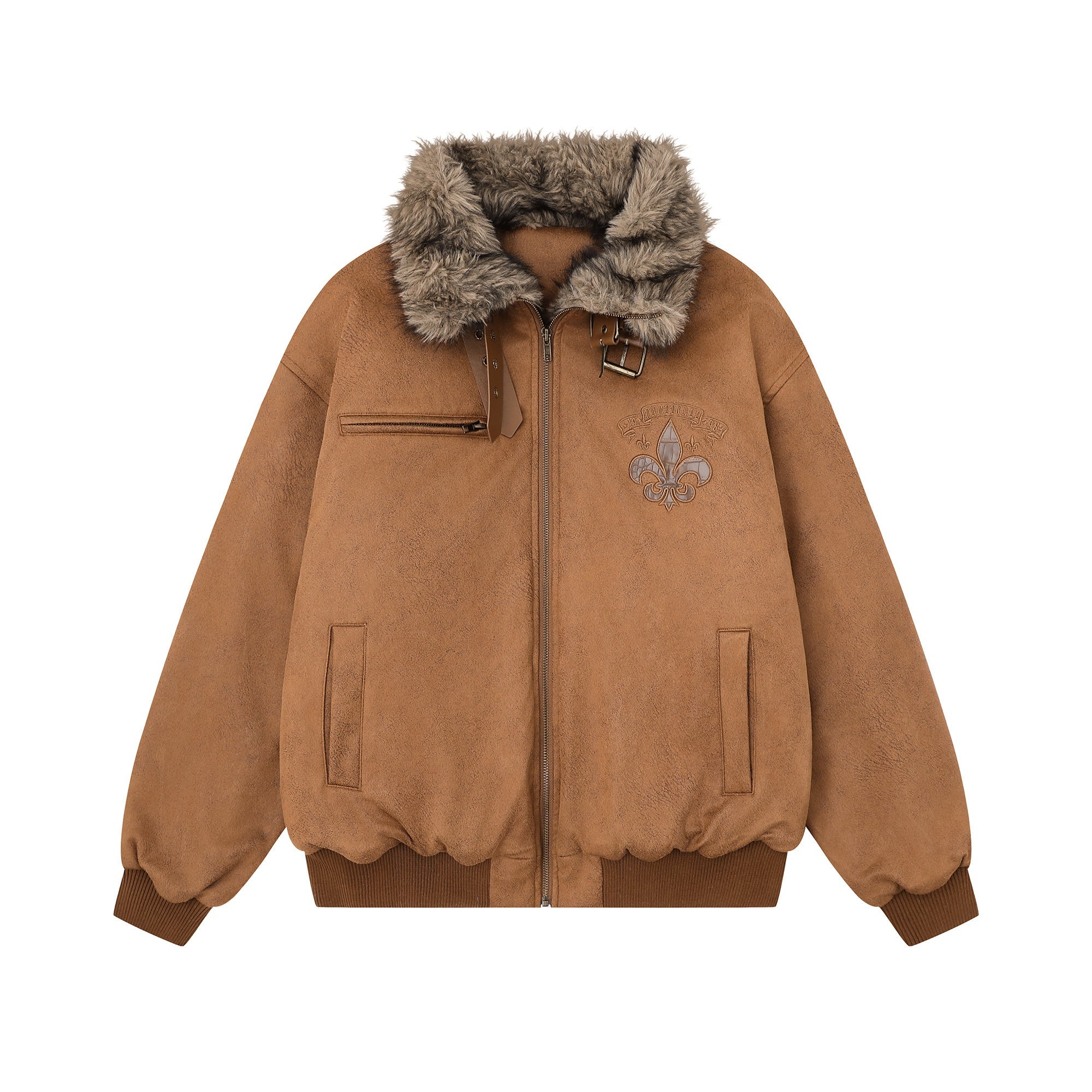 Fur-Collar Buckle Bomber Jacket | Suede-Look Winter Coat