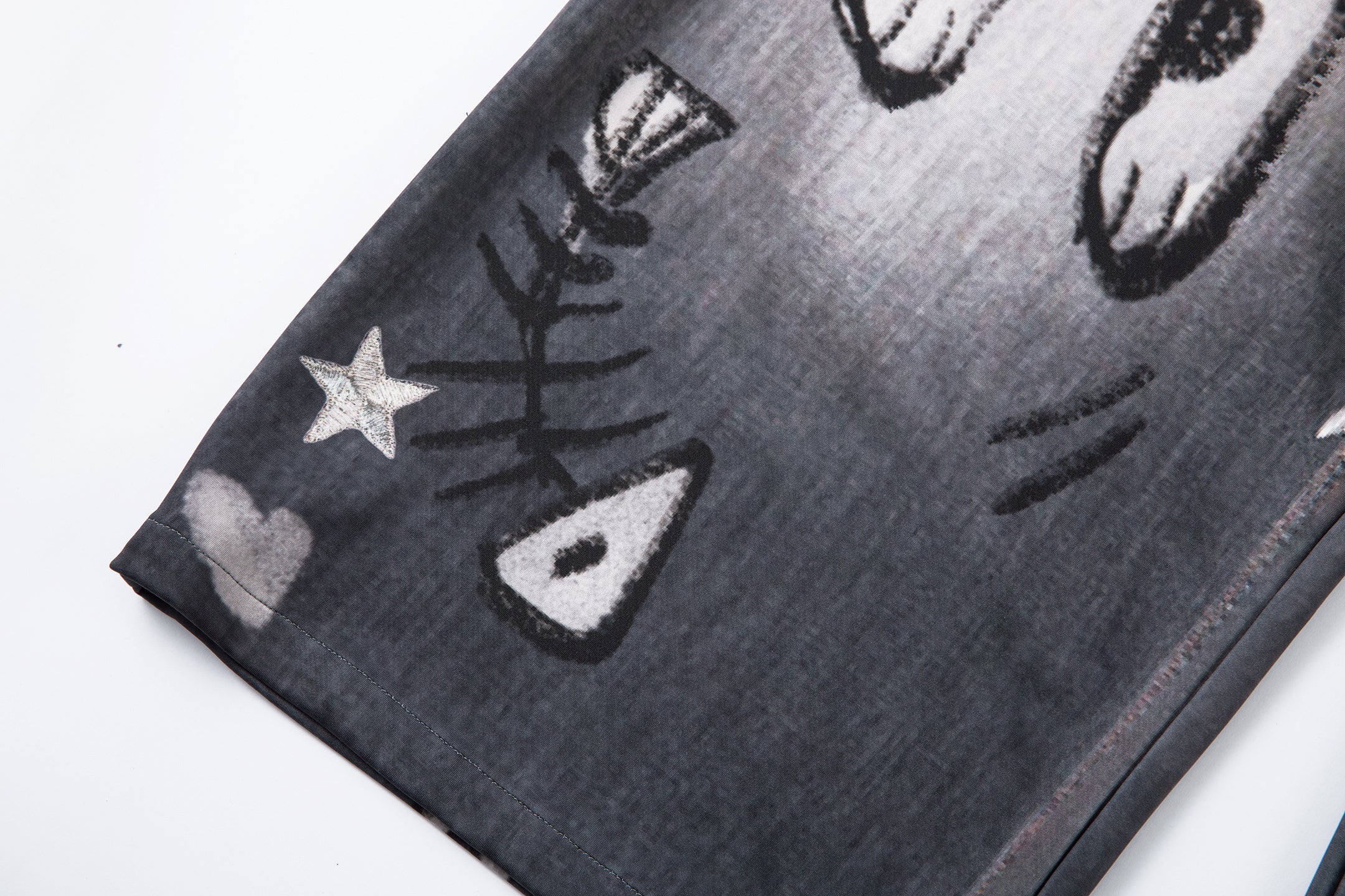Cat Print Barrel Leg Jeans | Washed Grey Street Art Denim