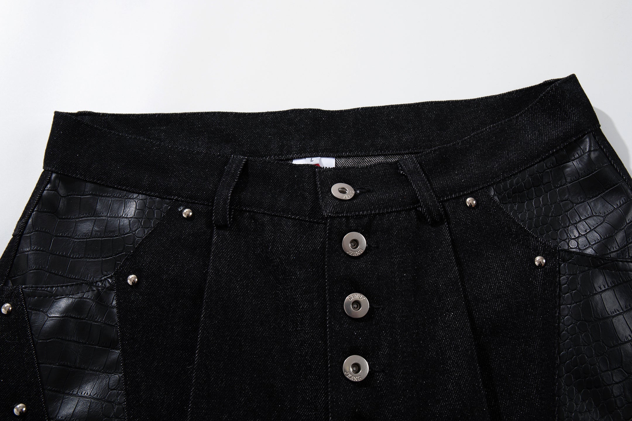 Omirad Panel-Detail Wide Leg Denim Pants with Rivets
