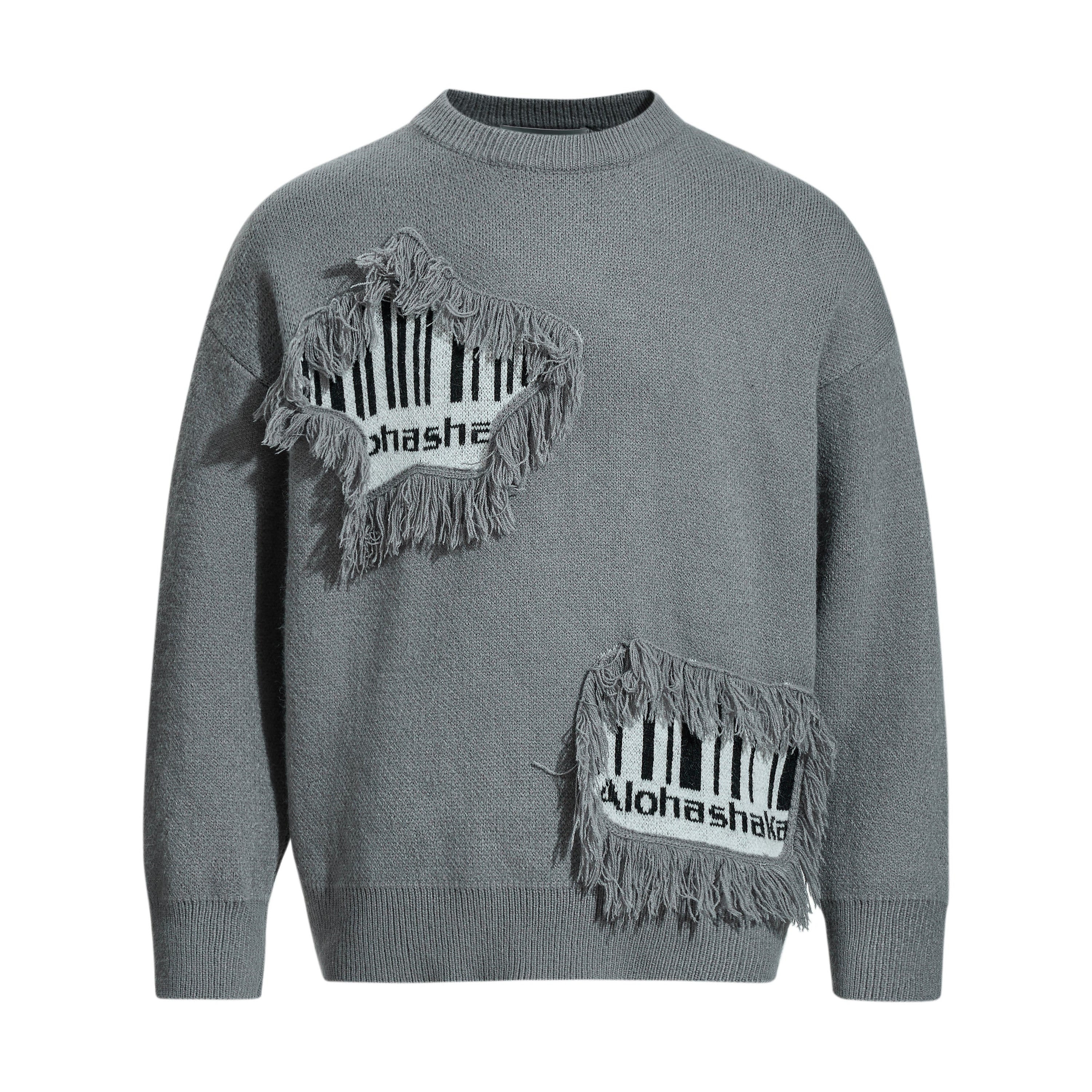 Omirad Fringe Patch Knit Sweater | Deconstructed Streetwear