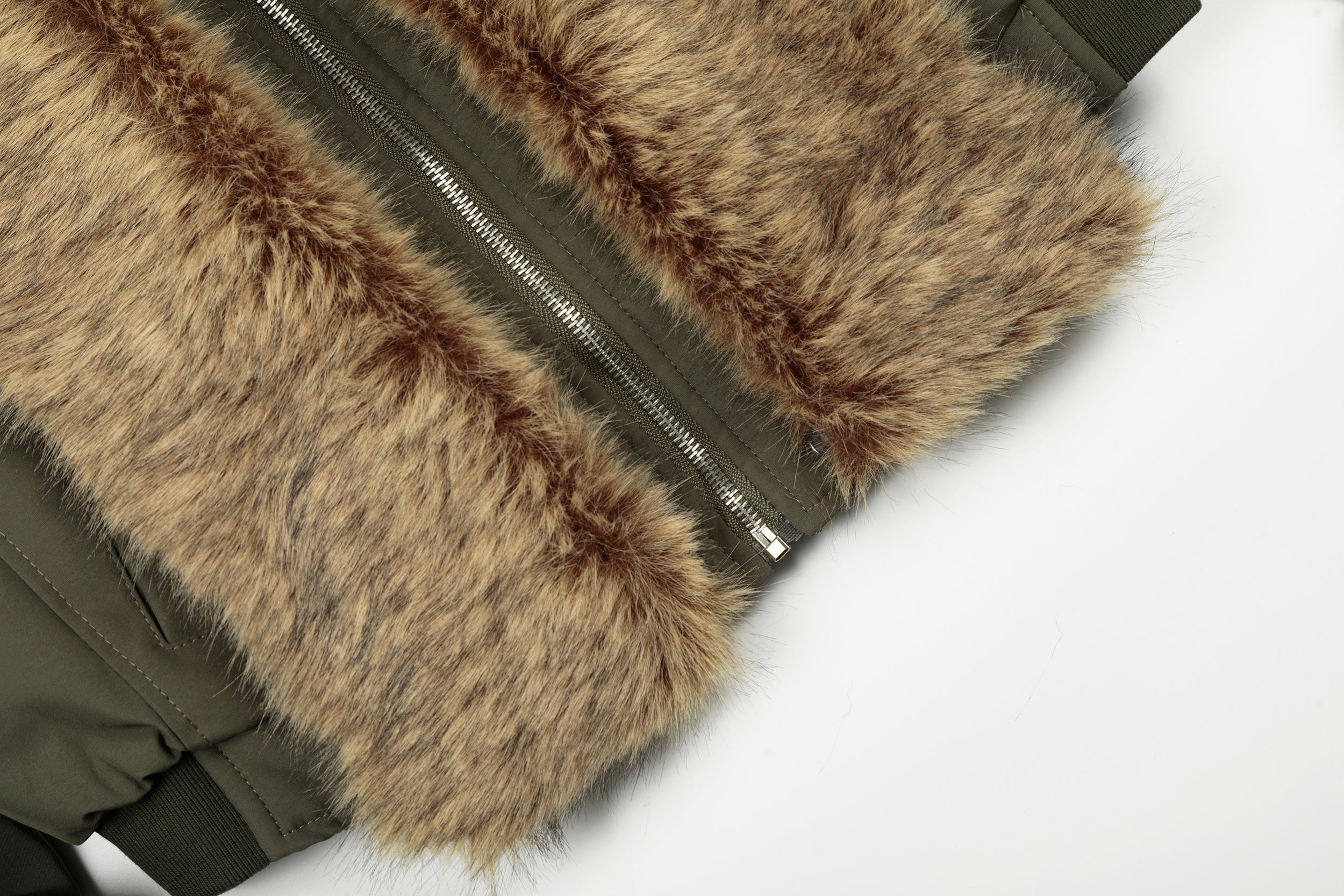 Detachable Faux Fur Scarf Bomber Jacket | Olive & Black