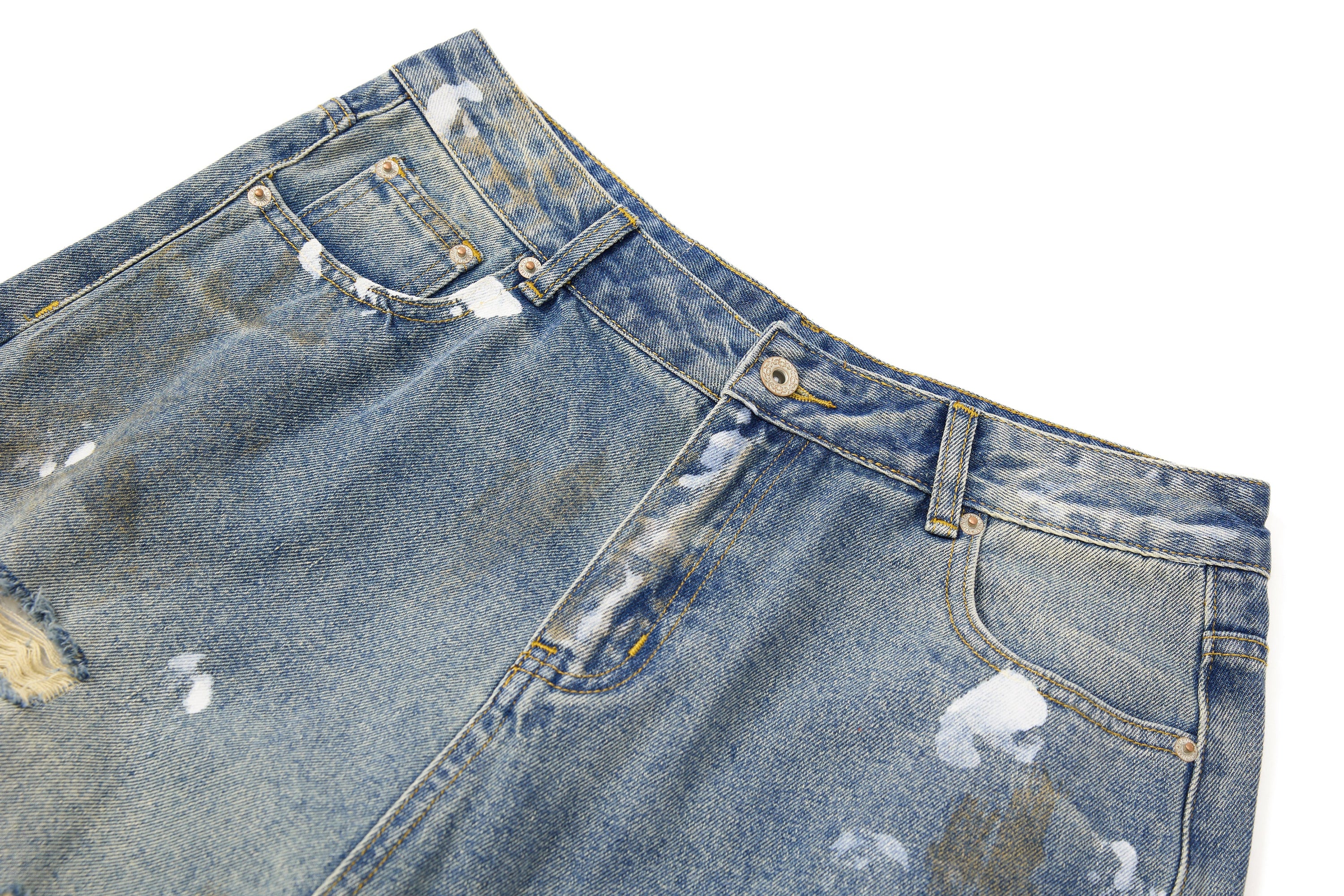 Omirad Distressed Vintage Washed Wide-Leg Denim Pants