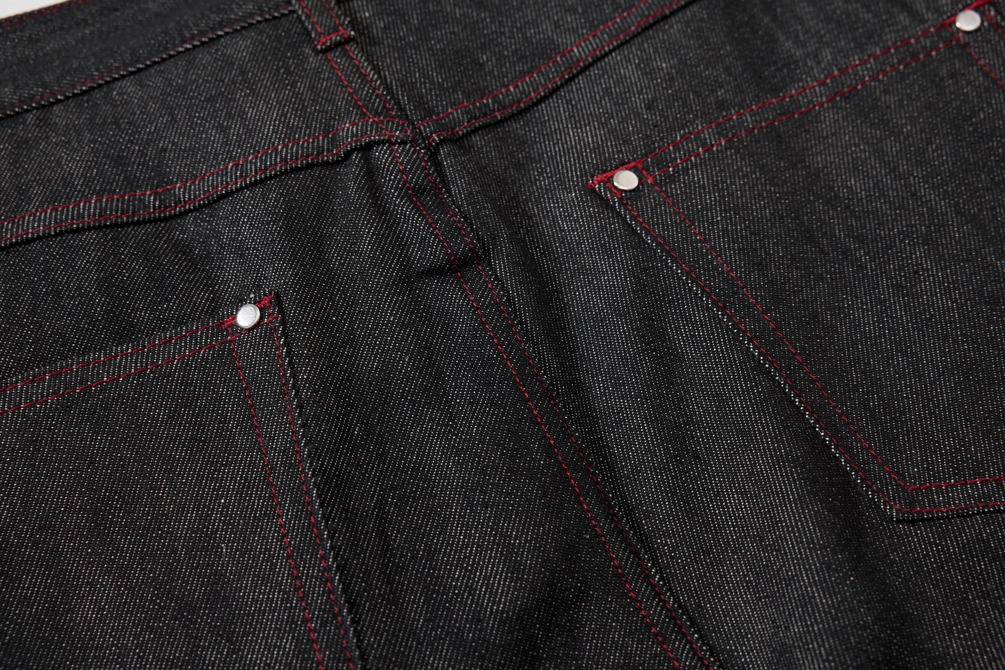 Omirad Multi-Pocket Wide-Leg Denim Pants | Red Contrast Stitch