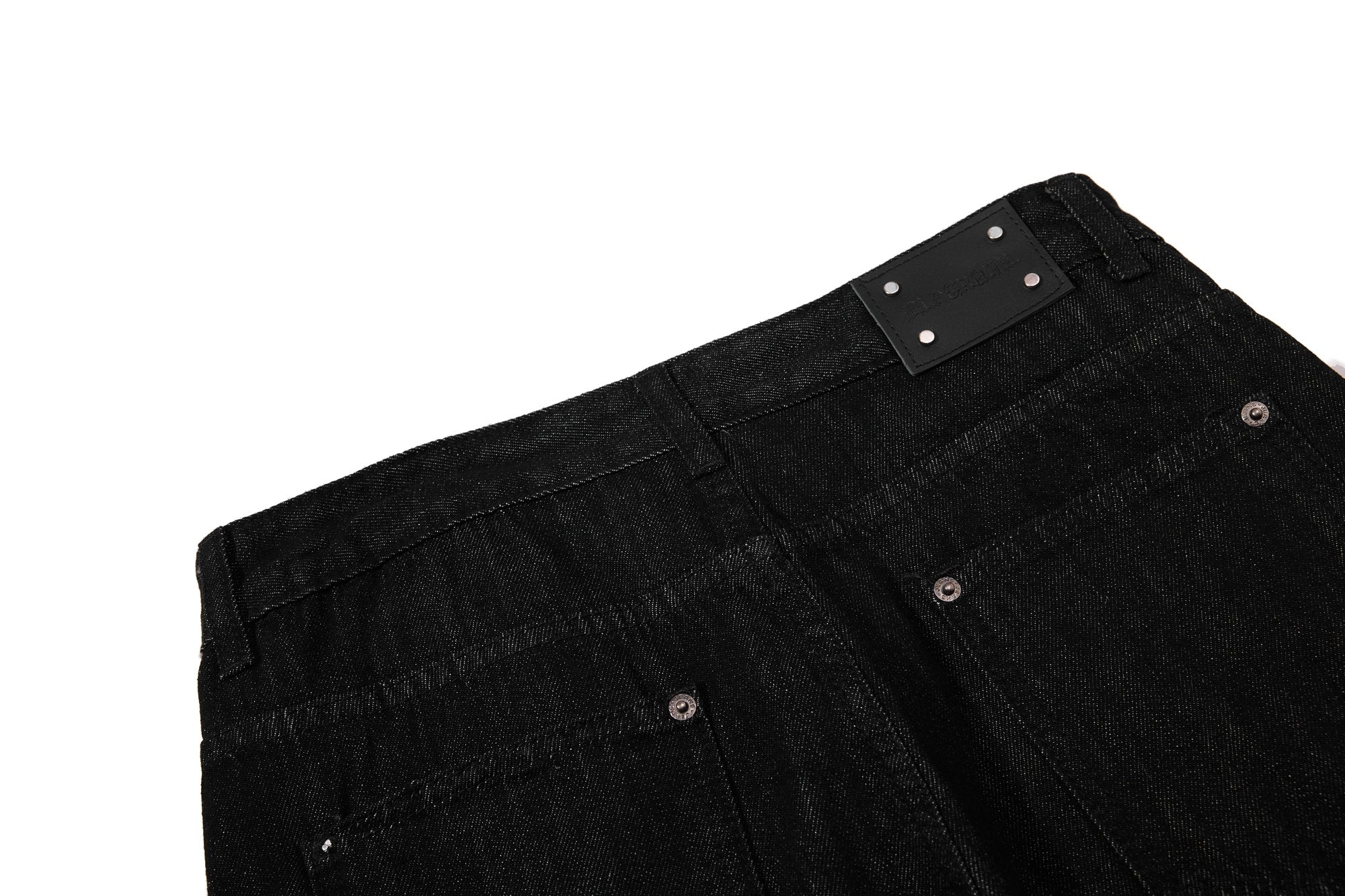Wide-Leg Black Denim Pants with Eyelet & Chain Detail