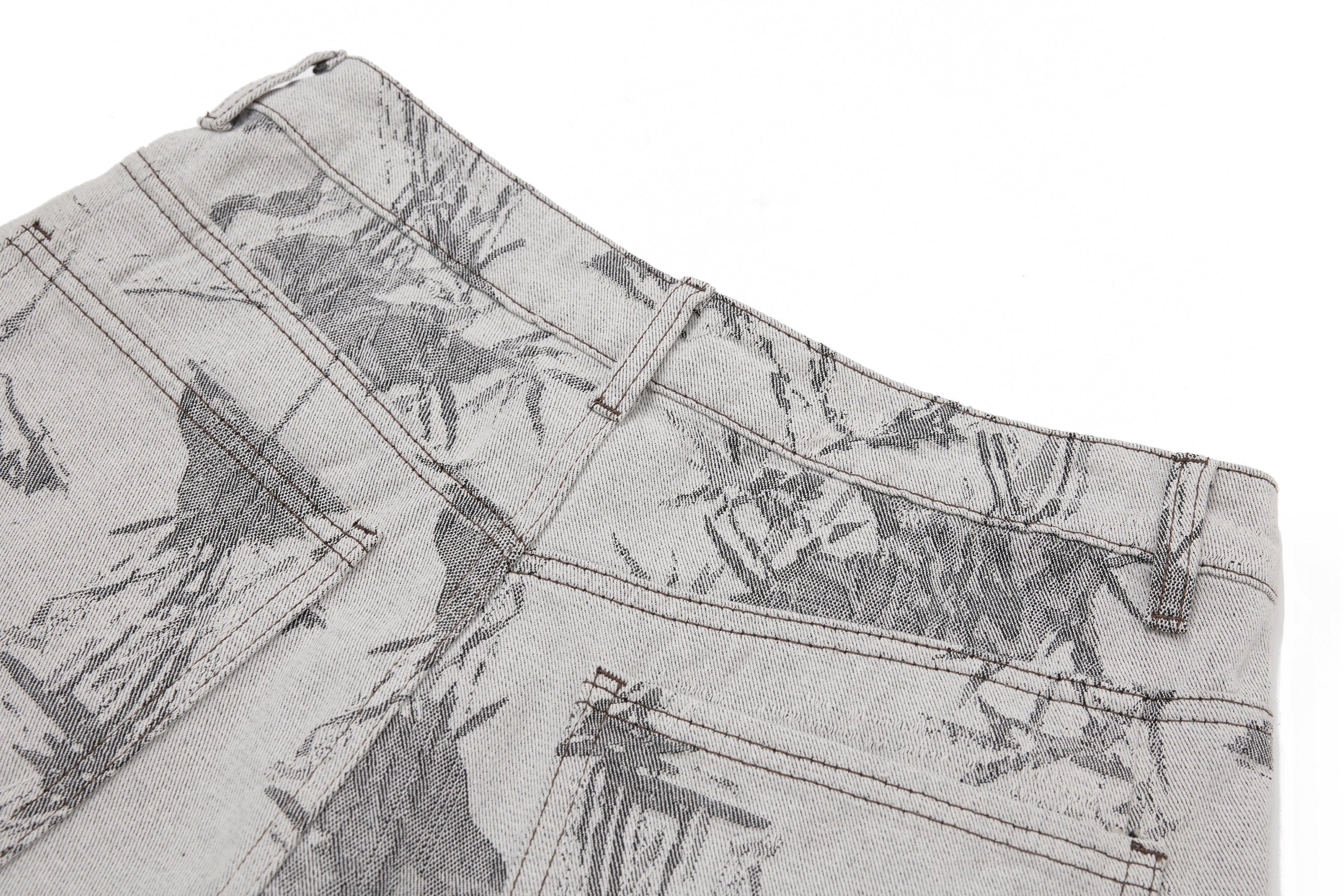 Ink-Wash Print Wide-Leg Pants | Abstract Brushstroke Denim