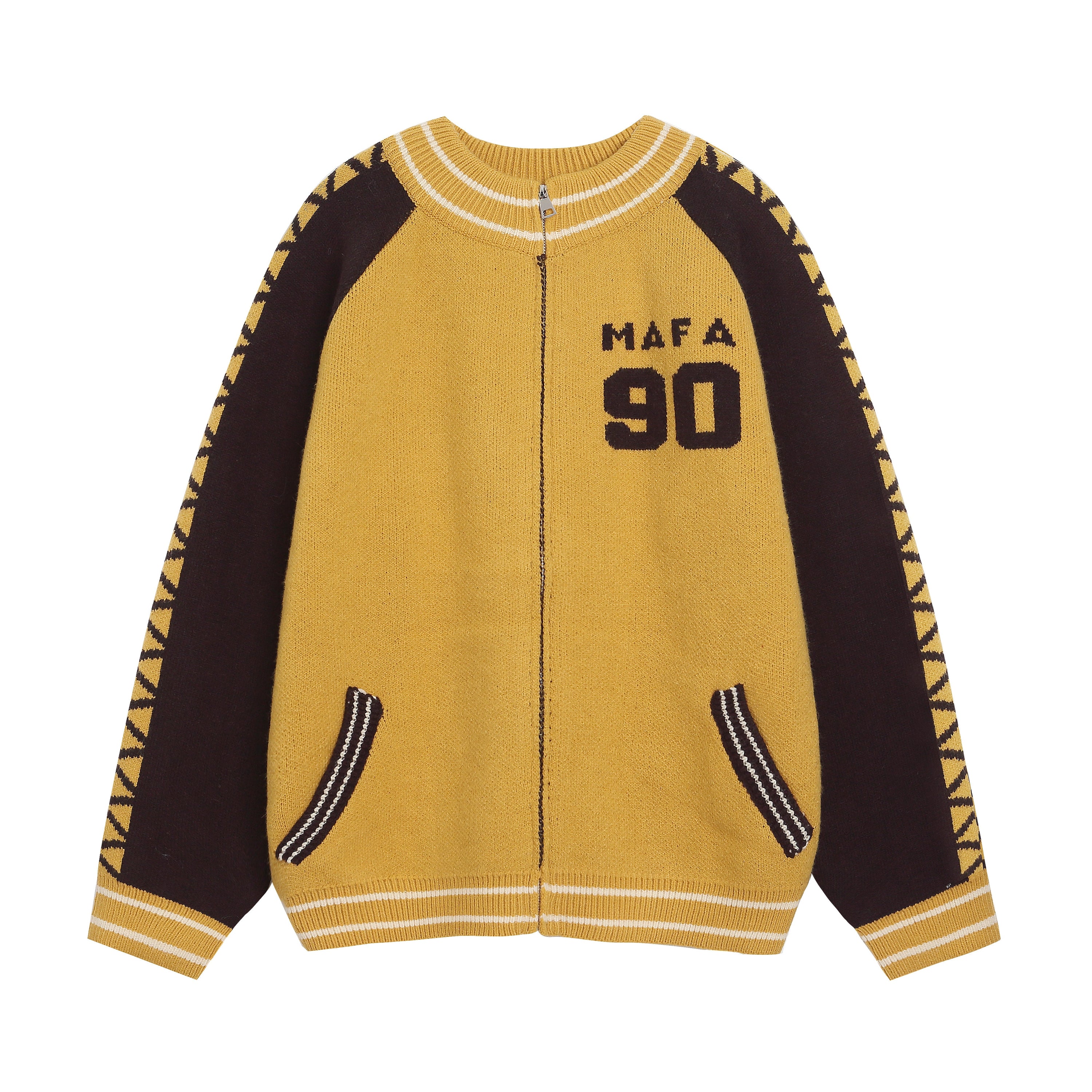 Retro Varsity Zip Knit Jacket | MAFA 90 Streetwear Cardigan