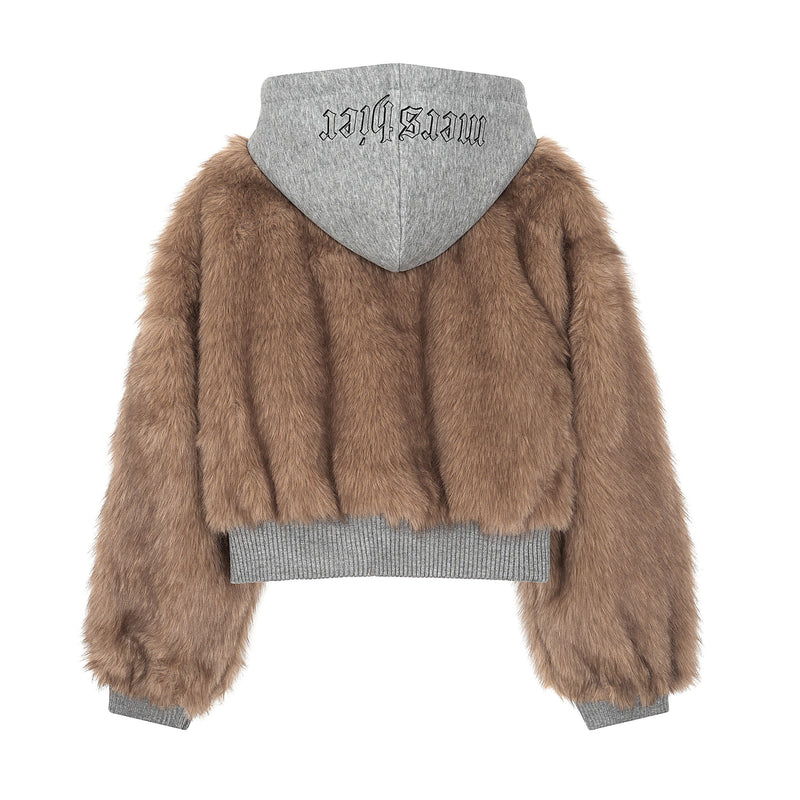 Faux Fur Hooded Bomber Jacket | Streetwear Cropped Zip-Up