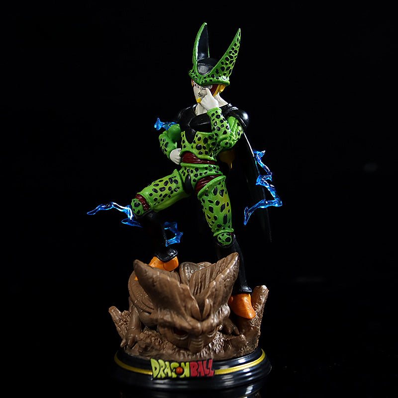 A Seakoff Dragon Ball Z Collectible Figure features Piccolo in green and black with lightning energy, standing on a rocky base displaying the &quot;Dragon Ball&quot; logo against a stark black background.