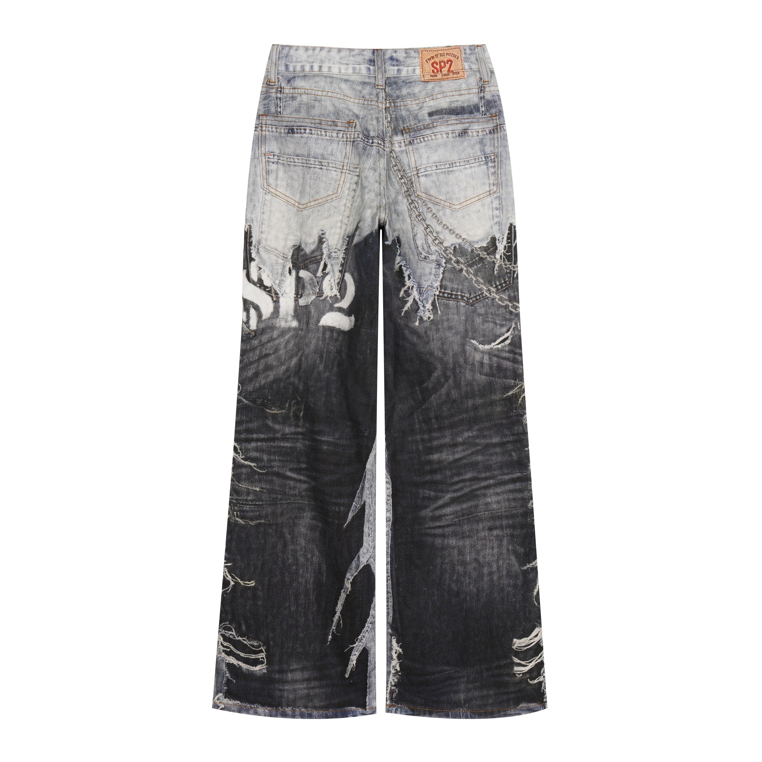 Wide Leg Dark Wash Jeans | Y2K Distressed Patchwork – Seakoff