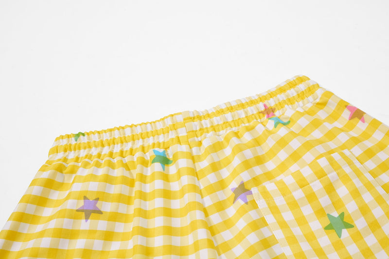 Pastel Gingham Balloon Pants | Y2K Wide-Leg Star Print