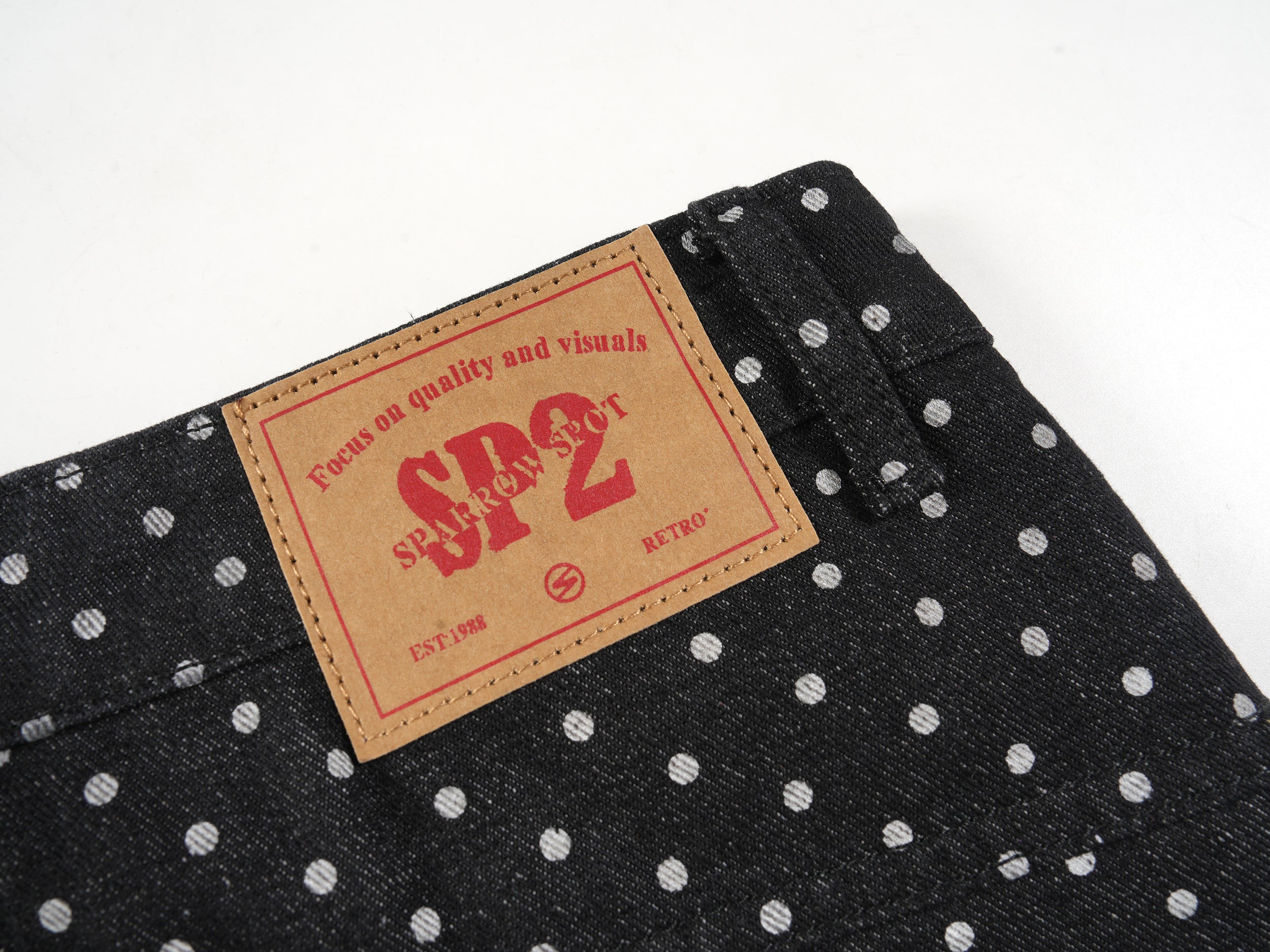 Omirad SP2 Polka-Dot Wide-Leg Denim Pants with Turn-Up Cuffs