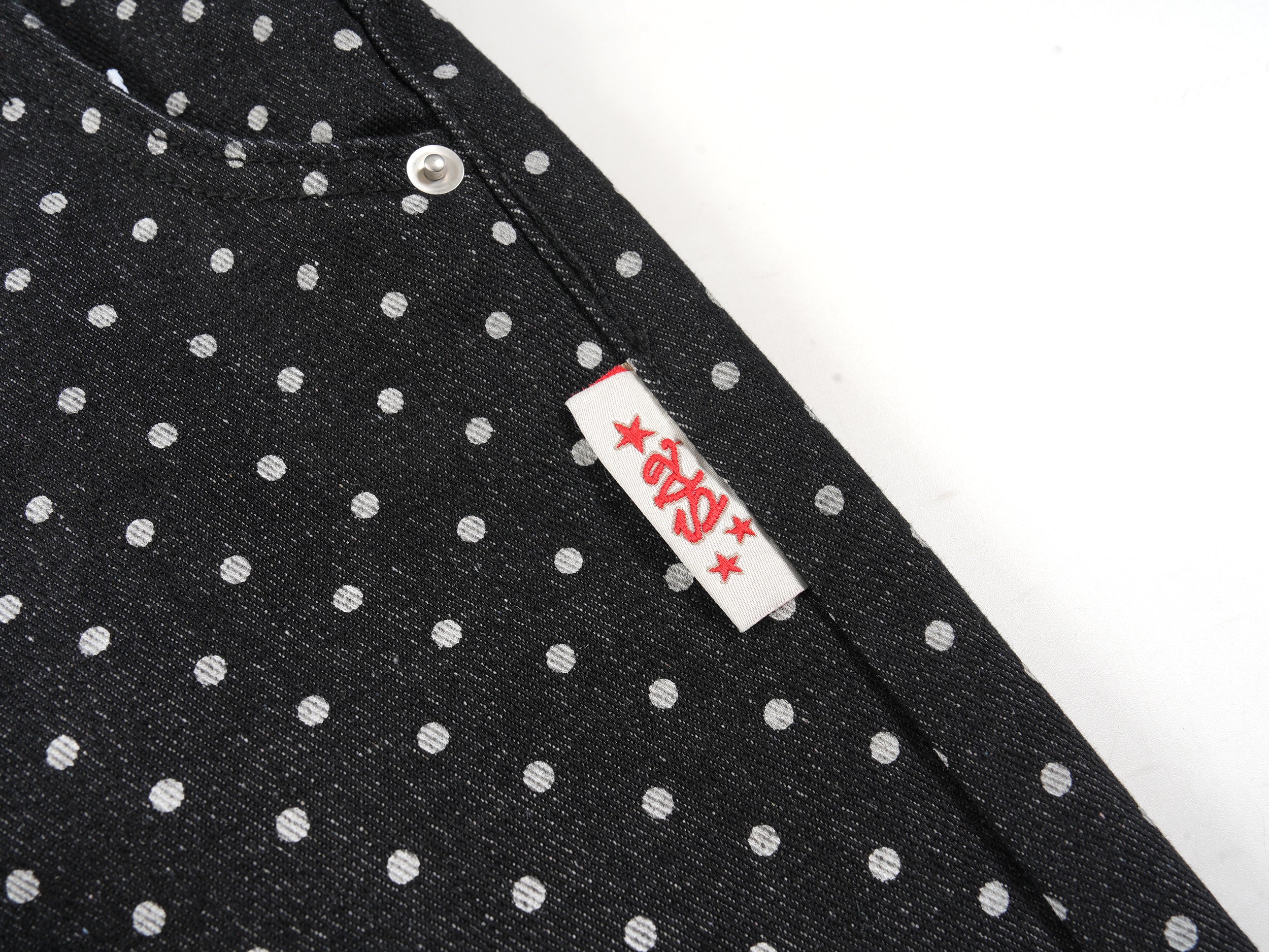 Omirad SP2 Polka-Dot Wide-Leg Denim Pants with Turn-Up Cuffs