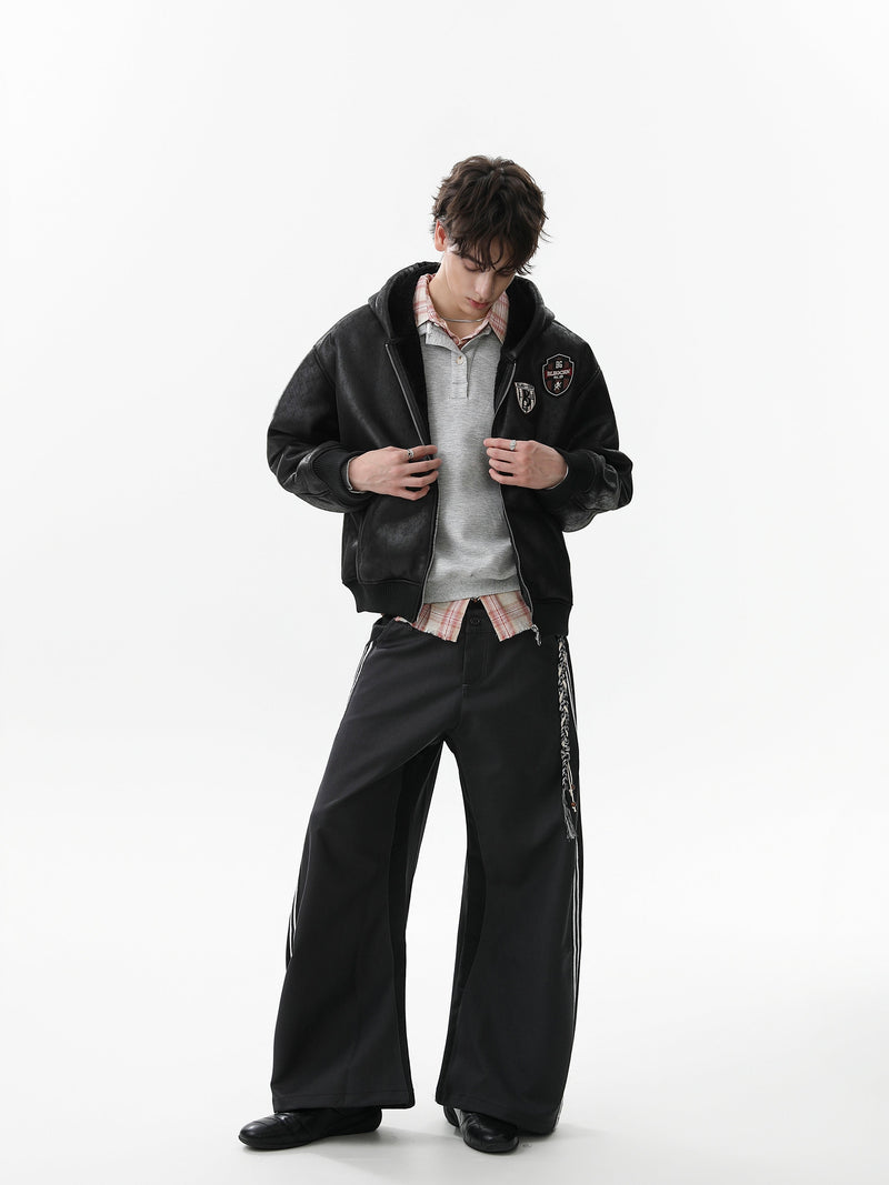 Omirad Badge PU Leather Hooded Varsity Jacket