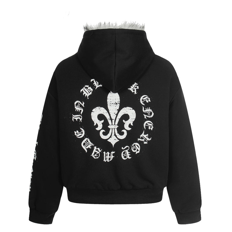 Faux Fur Lined Metal Clasp Gothic Hoodie Jacket | BC