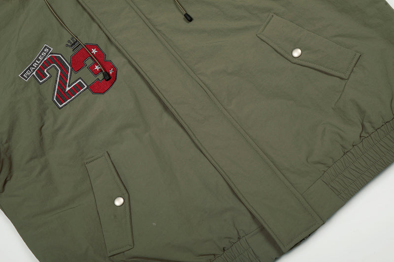 Varsity Patch Faux Fur Hooded Puffer Jacket | Army Green