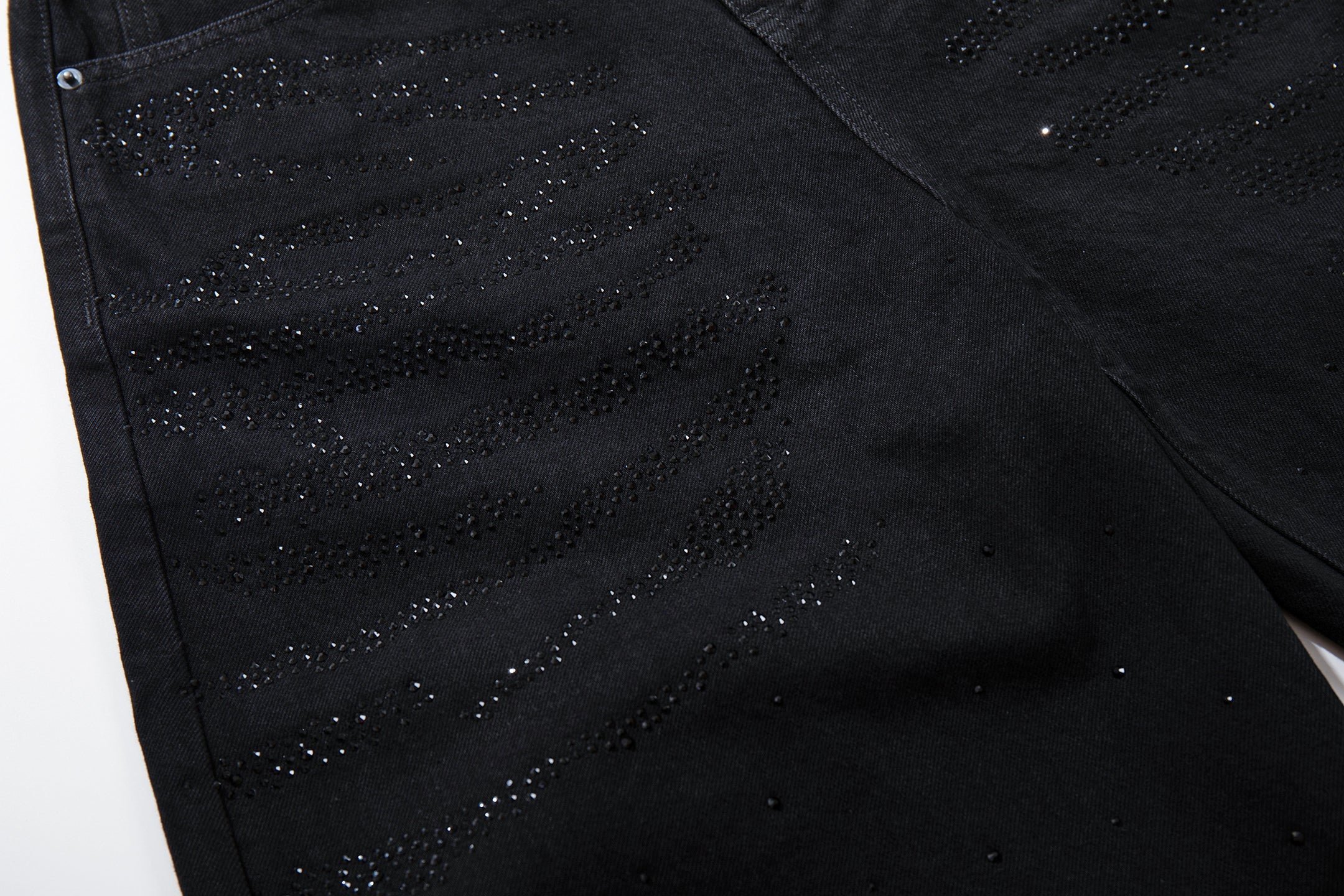 Omirad Rhinestone Wide-Leg Black Denim Jeans | SEAKOFF