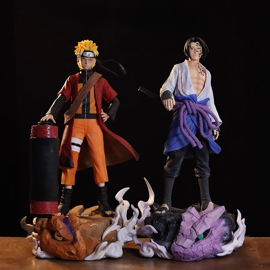Conjunto de figuras de acción de Naruto y Sasuke - Edición de colección de 43 cm | Pantalla personalizable con bestias de cola
