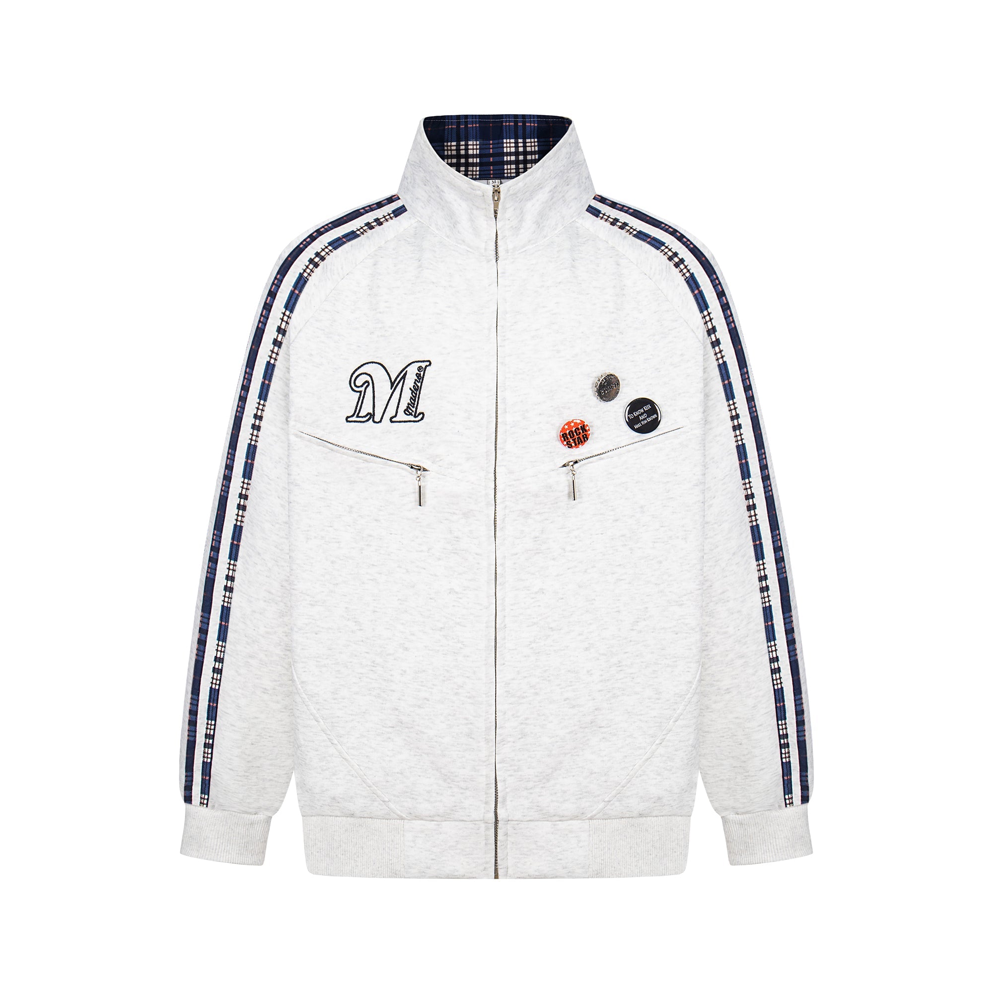 Omirad Plaid-Trim Track Jacket with Embroidered Logo & Pins