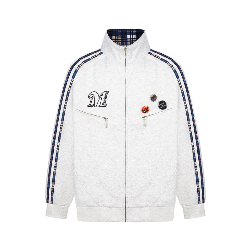 Omirad Plaid-Trim Track Jacket with Embroidered Logo & Pins