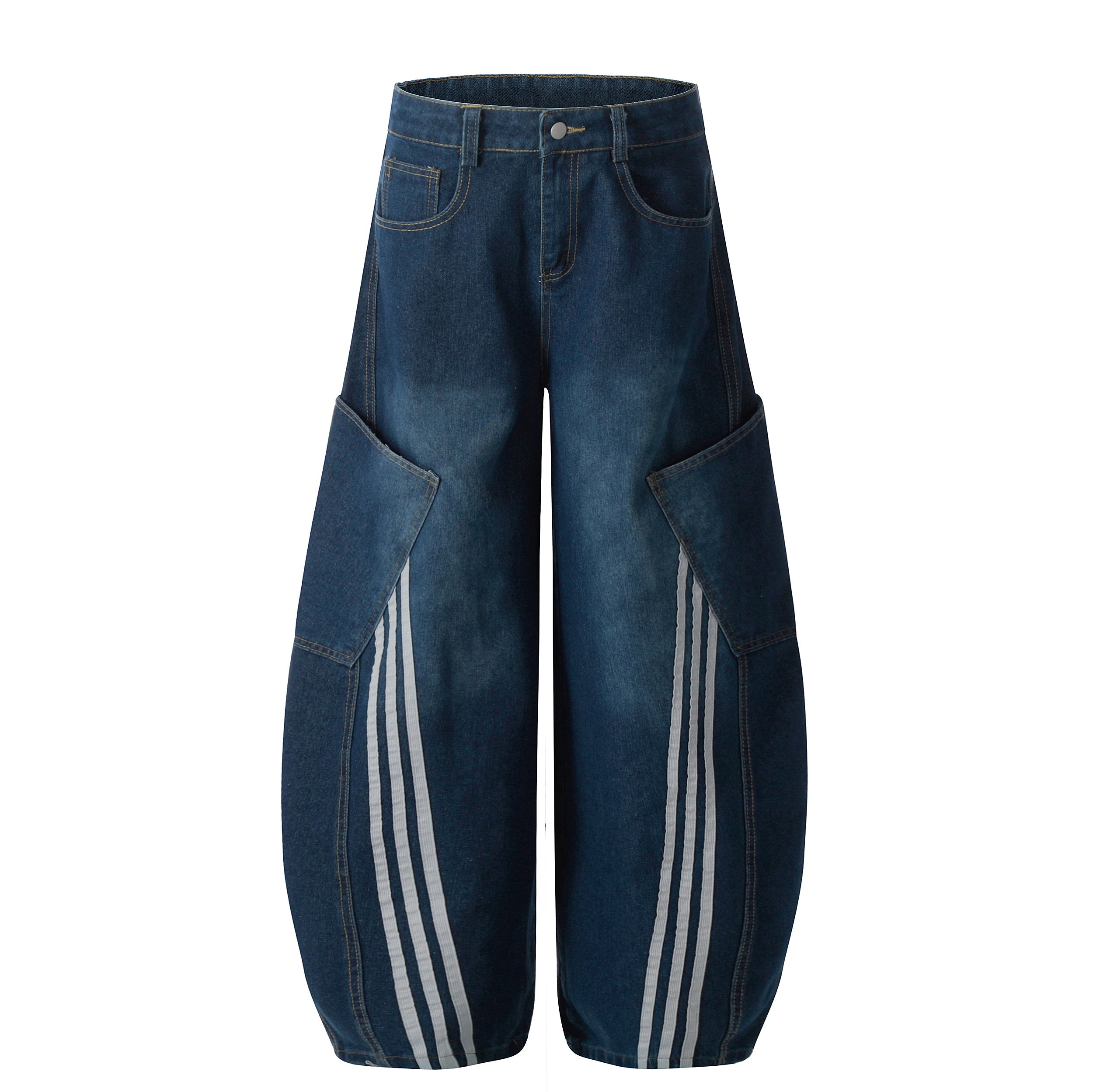 Omirad Stripe Panel Balloon Wide-Leg Denim Pants