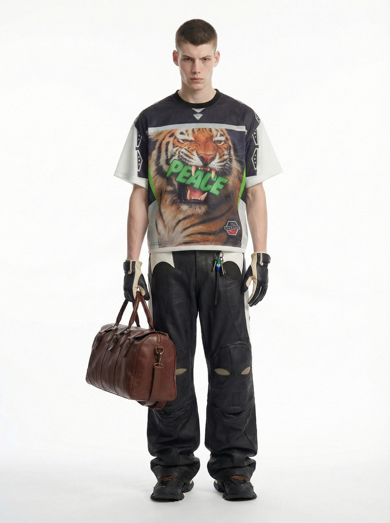 Omirad Tiger Peace Mesh Jersey | Street Sport Graphic Tee